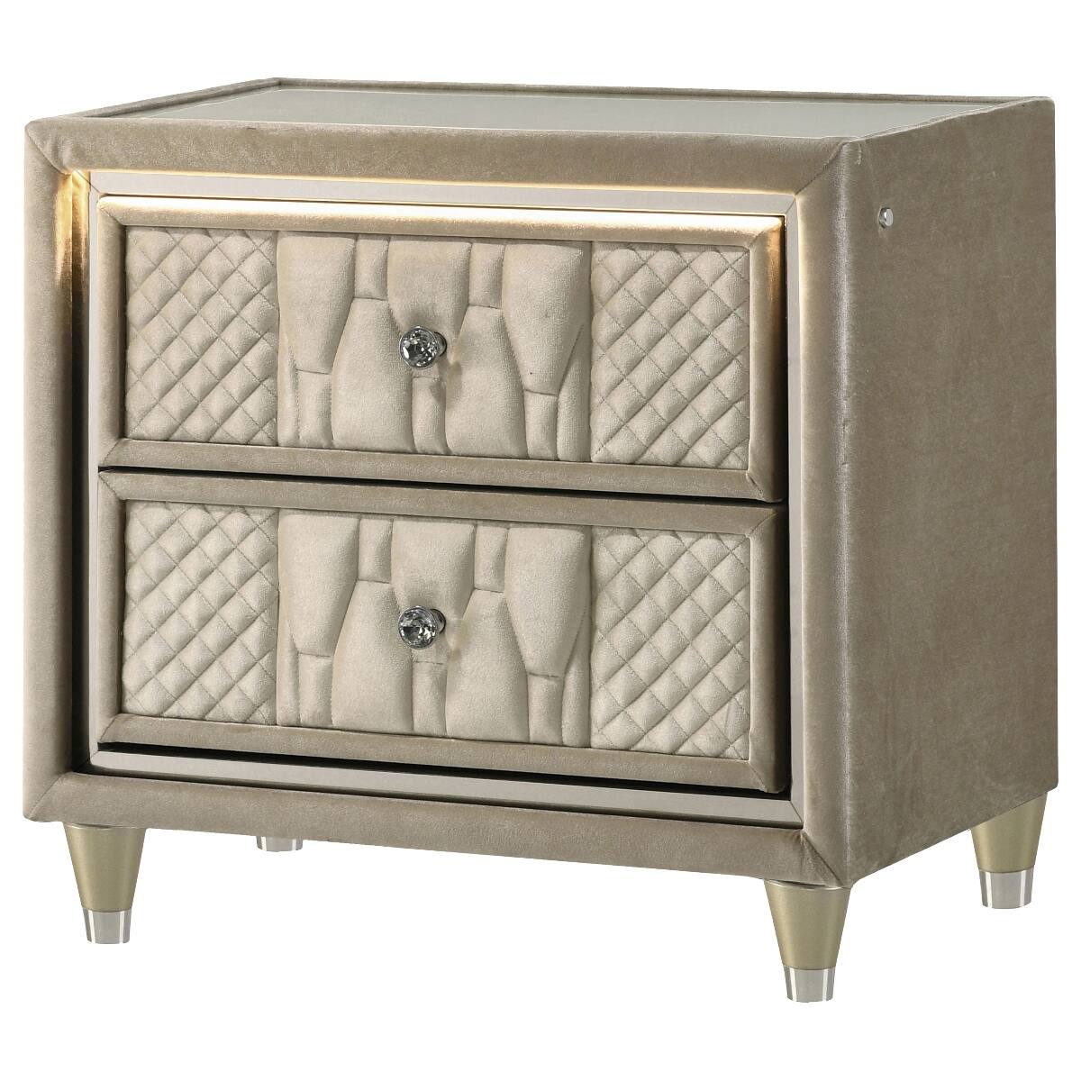 Left. Loheer - Loheer LED Nightstand with USB-A and USB-C Ports, Ivory and Camel Velvet, 2 Drawers - Ivory and Camel.
