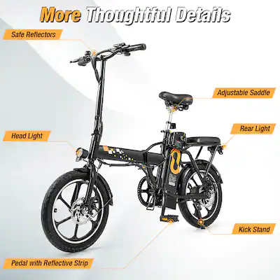 Goplus 16" Folding E-Bike Portable Electric Bicycle with Peak 650 W - with Rear Bike Basket Goplus 16" Folding E-Bike Portable Electric Bicycle with Peak 650 W - with Rear Bike Basket