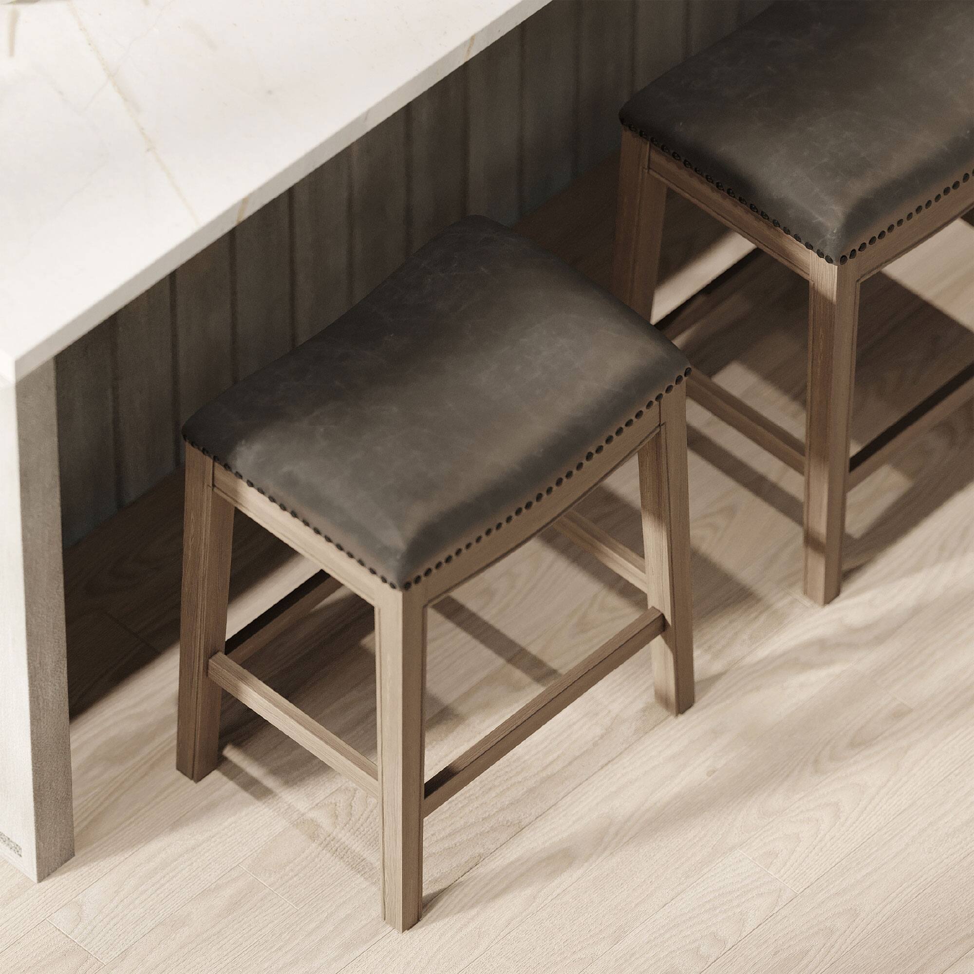 Alt View 10. Maven Lane - Maven Lane Adrien Counter Stool, Reclaimed Oak, Ronan Stone Vegan Leather, Set of 4 - Reclaimed Oak.