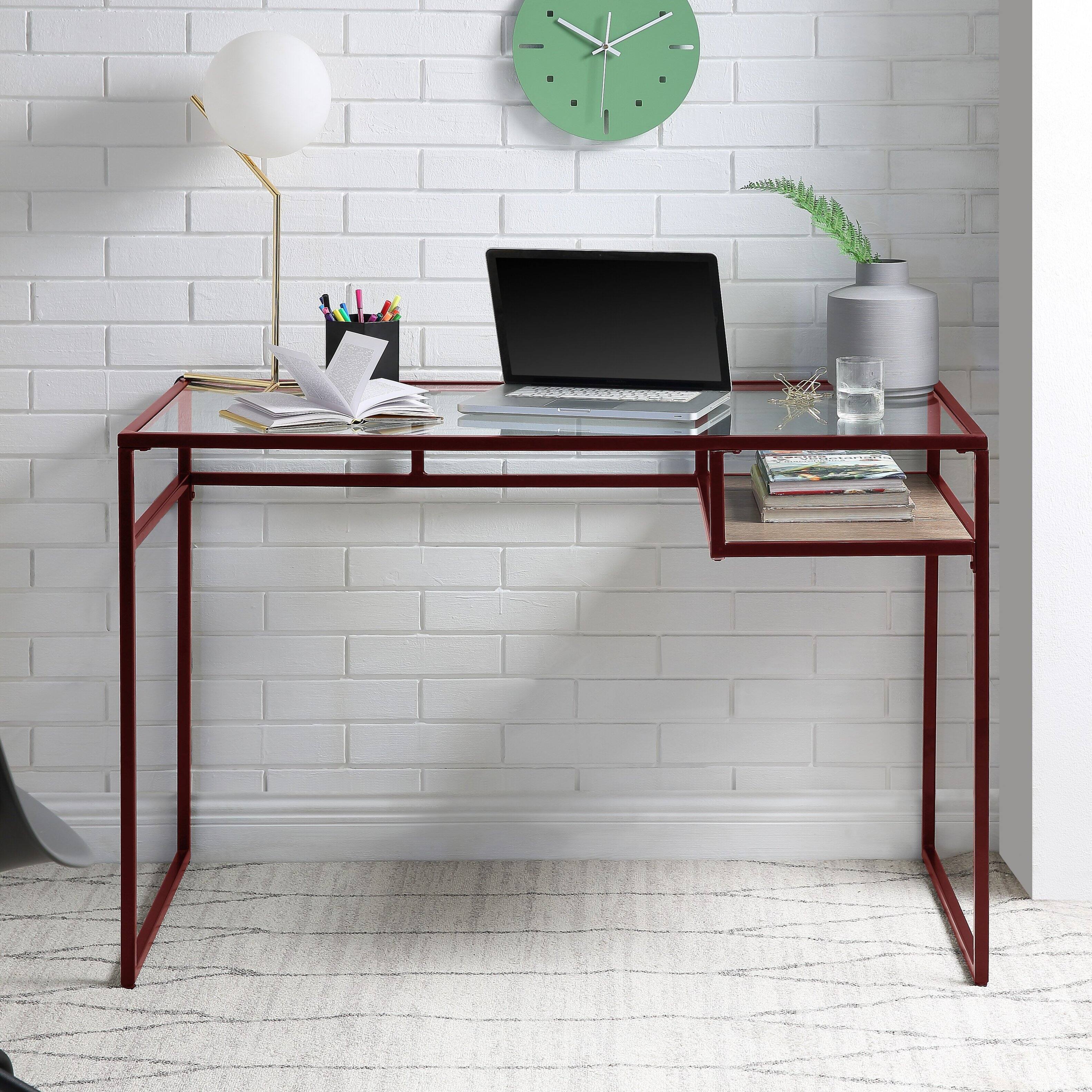 Alt View 3. TinyHomie - Yasin Glass Top and Red Finish Writing Desk - Red.
