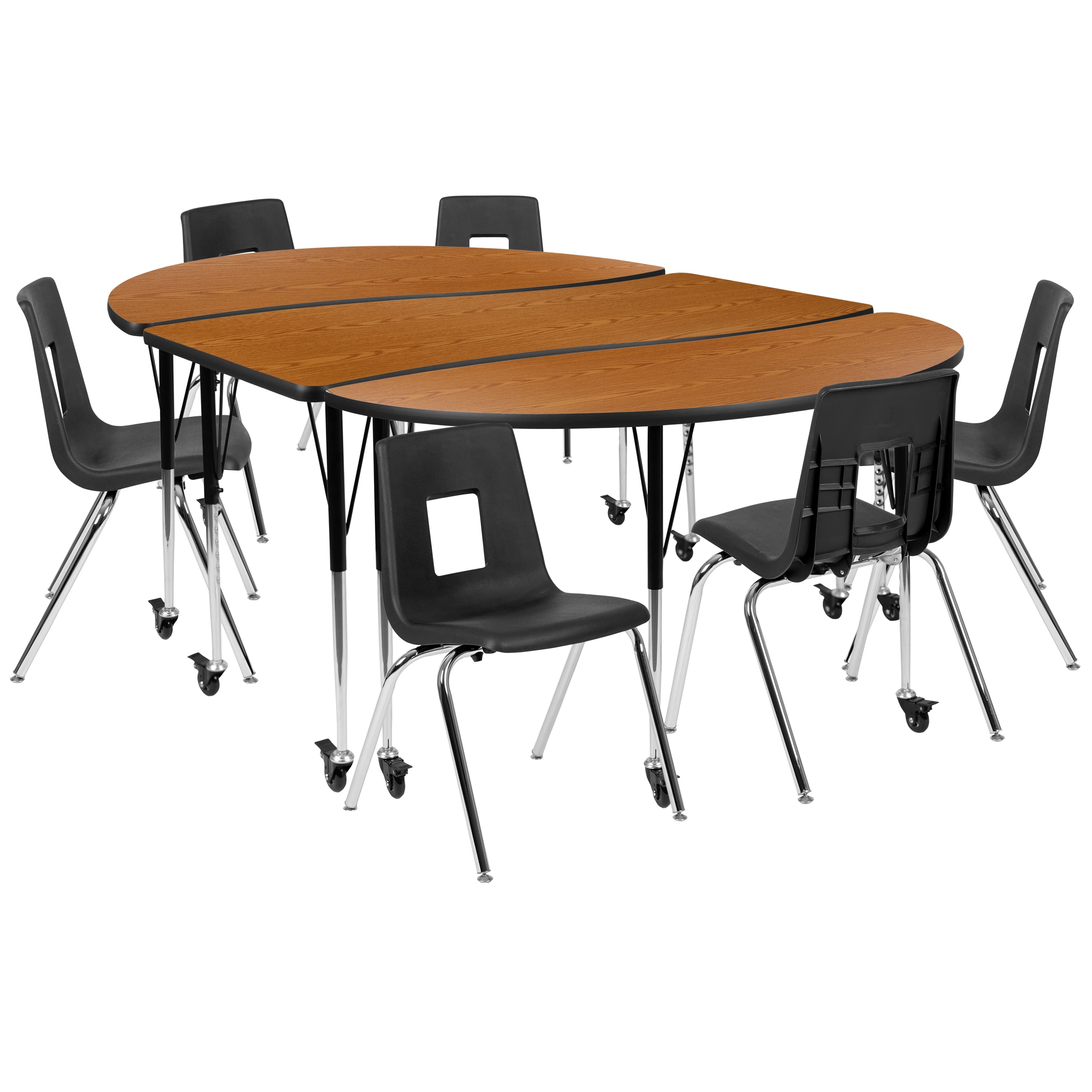 "Flash Furniture - Emmy Mobile 86"" Oval Wave Flexible Laminate Activity Table Set with 18"" Student Stack Chairs, Oak/Black - Brown" price history on PriceWatchPro