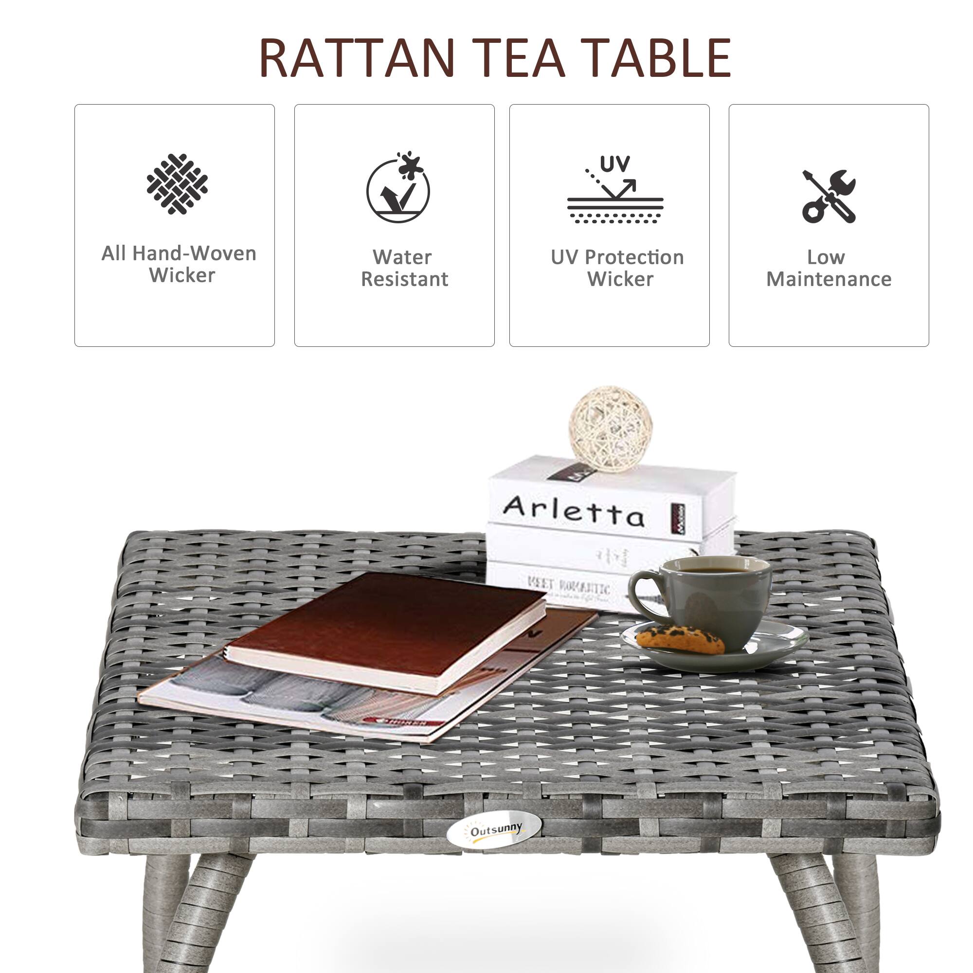RATTAN TEA TABLE, All Hand-Woven Wicker, Water Resistant, UV Protection Wicker, Low Maintenance, Arletta, Outsunny