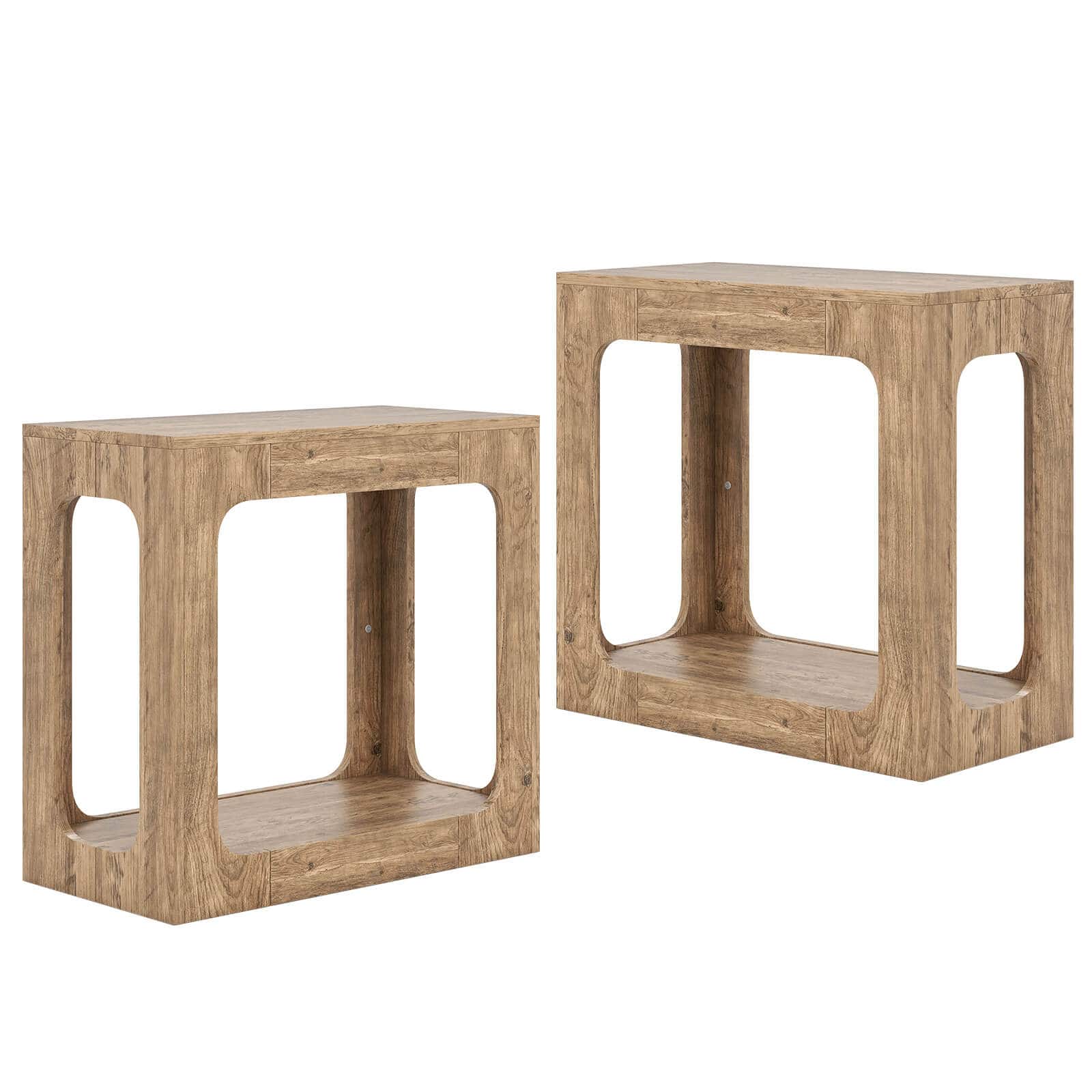 Costway - 2 PCS 2-Tier End Table with Storage Shelf Hollow-out Design for Living Room - Brown