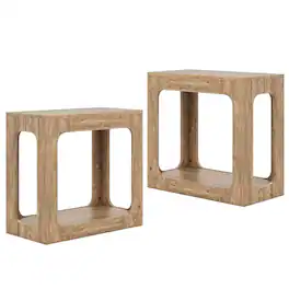 Costway - 2 PCS 2-Tier End Table with Storage Shelf Hollow-out Design for Living Room - Brown