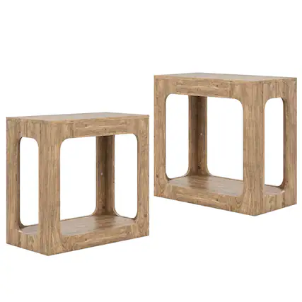 Front. Costway - Costway 2 PCS 2-Tier End Table with Storage Shelf Hollow-out Design for Living Room - Brown.