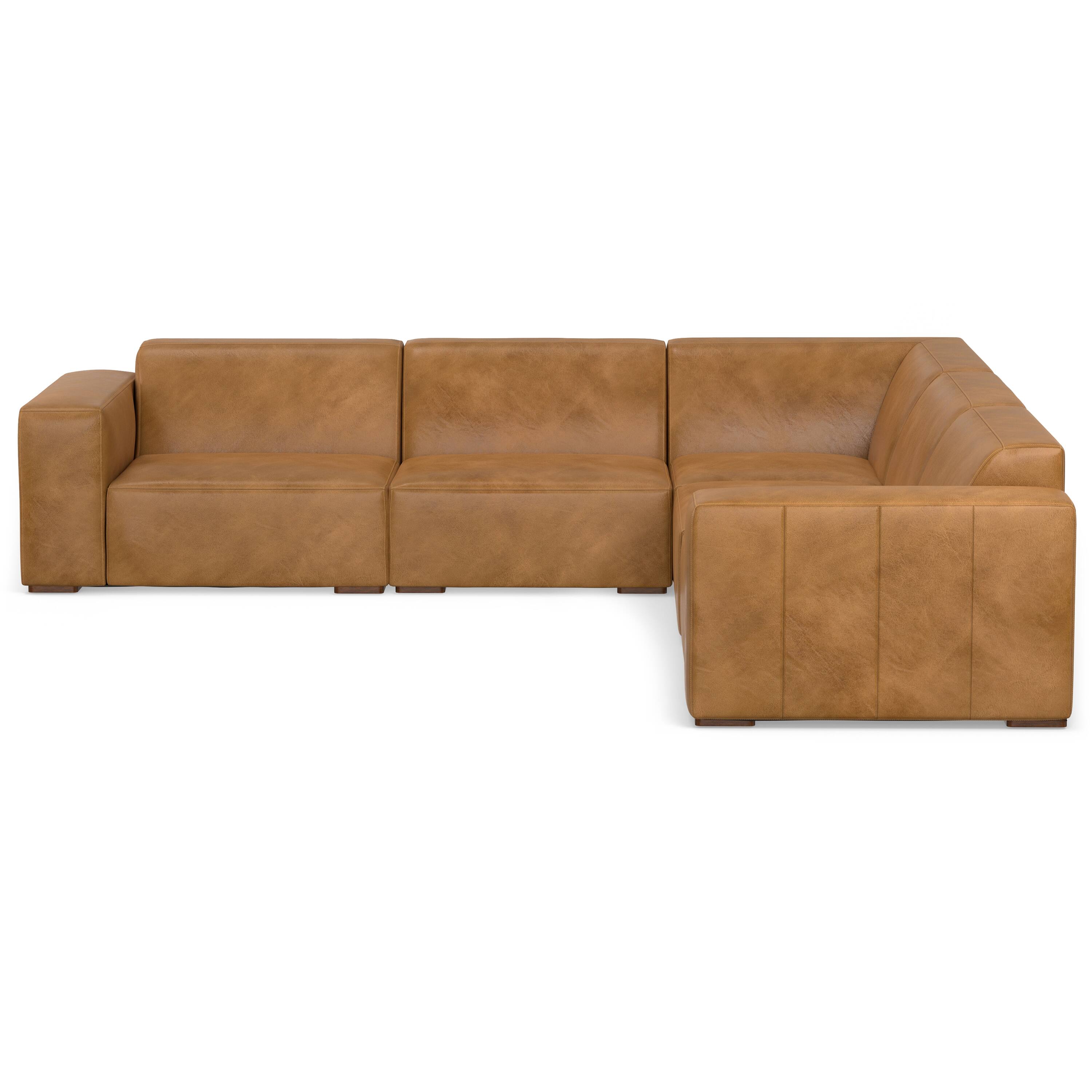 Simpli Home - Rex Corner Sectional Modular Sofa in Genuine Leather - Sienna