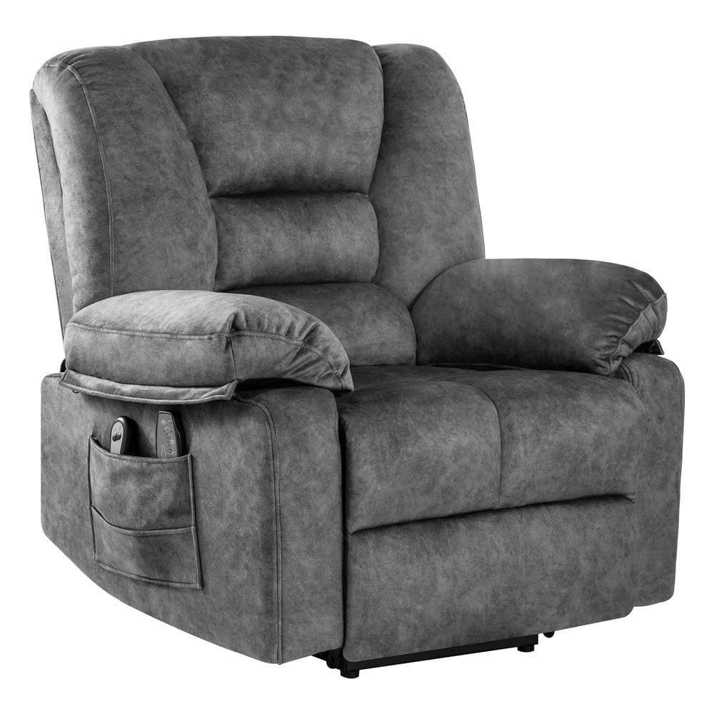 Kadyn - Swivel Rocking Recliner Chair, 8-Point Massage & Heat, 360° Rotation, USB Port, Cup Holders - Gray