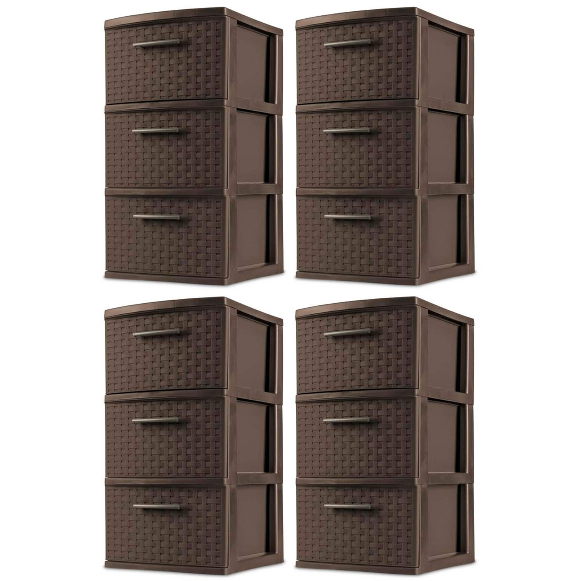 Sterilite - 3 Drawer Decorative Plastic Weave Storage Tower, 4-Pack, Espresso - Brown
