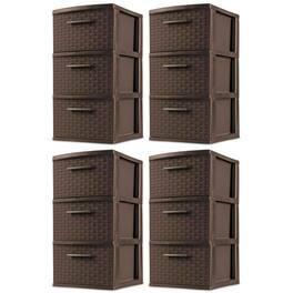 Sterilite - 3 Drawer Decorative Plastic Weave Storage Tower, 4-Pack, Espresso - Brown
