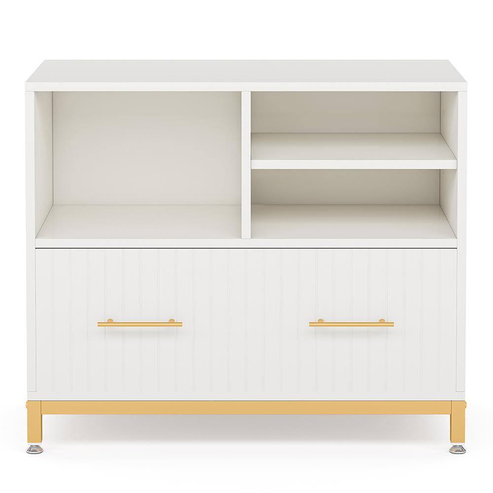 Angle. Kadyn - Kadyn Filing Stroage Cabinets, Lateral File Cabinet Printer Stand with Drawer & Open Storage Spaces,White - White.