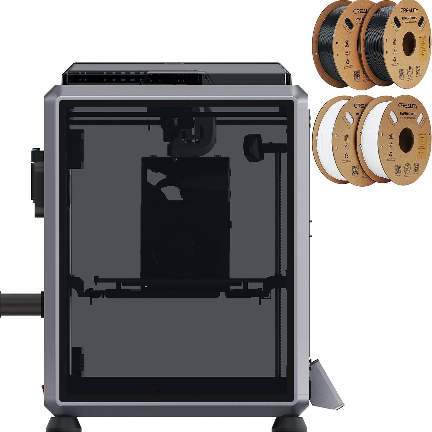 CREALITY 3D printer with rolls of filament.