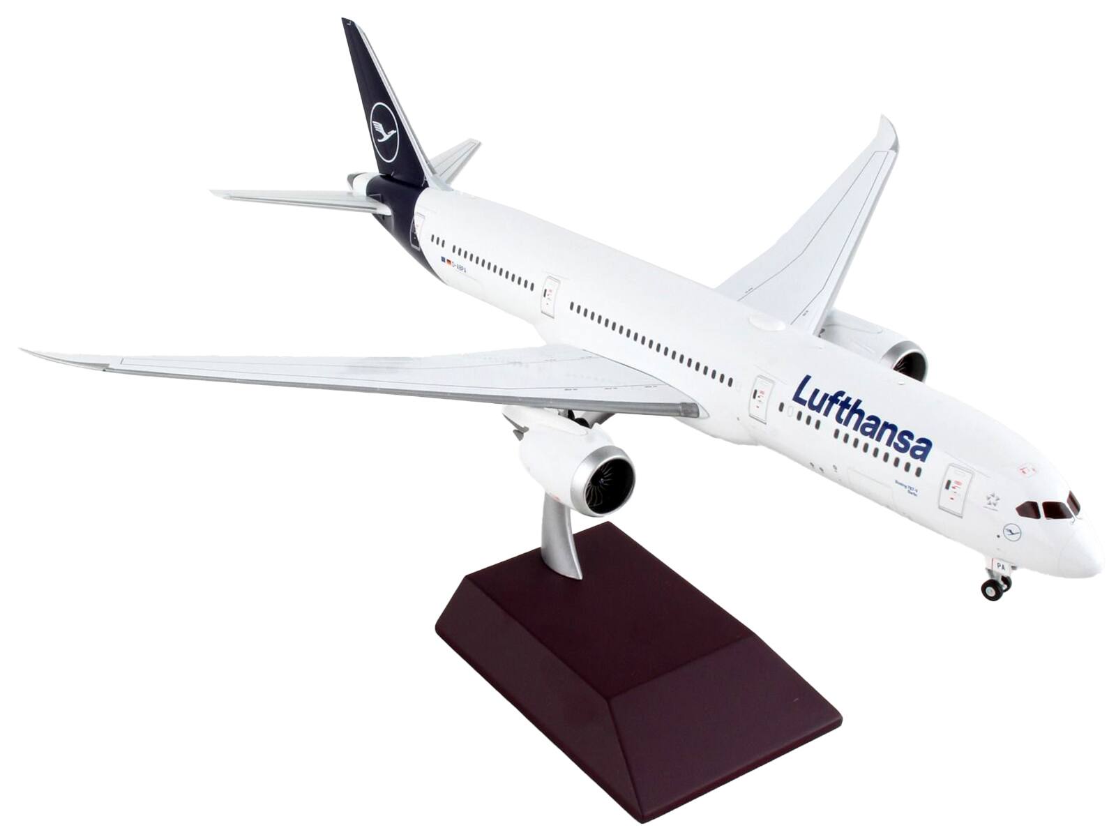 Left. GeminiJets - Boeing 787-9 Commercial Aircraft Lufthansa White with Blue Tail Gemini 200 Series 1/200 Diecast Model Airplane - White with Blue.
