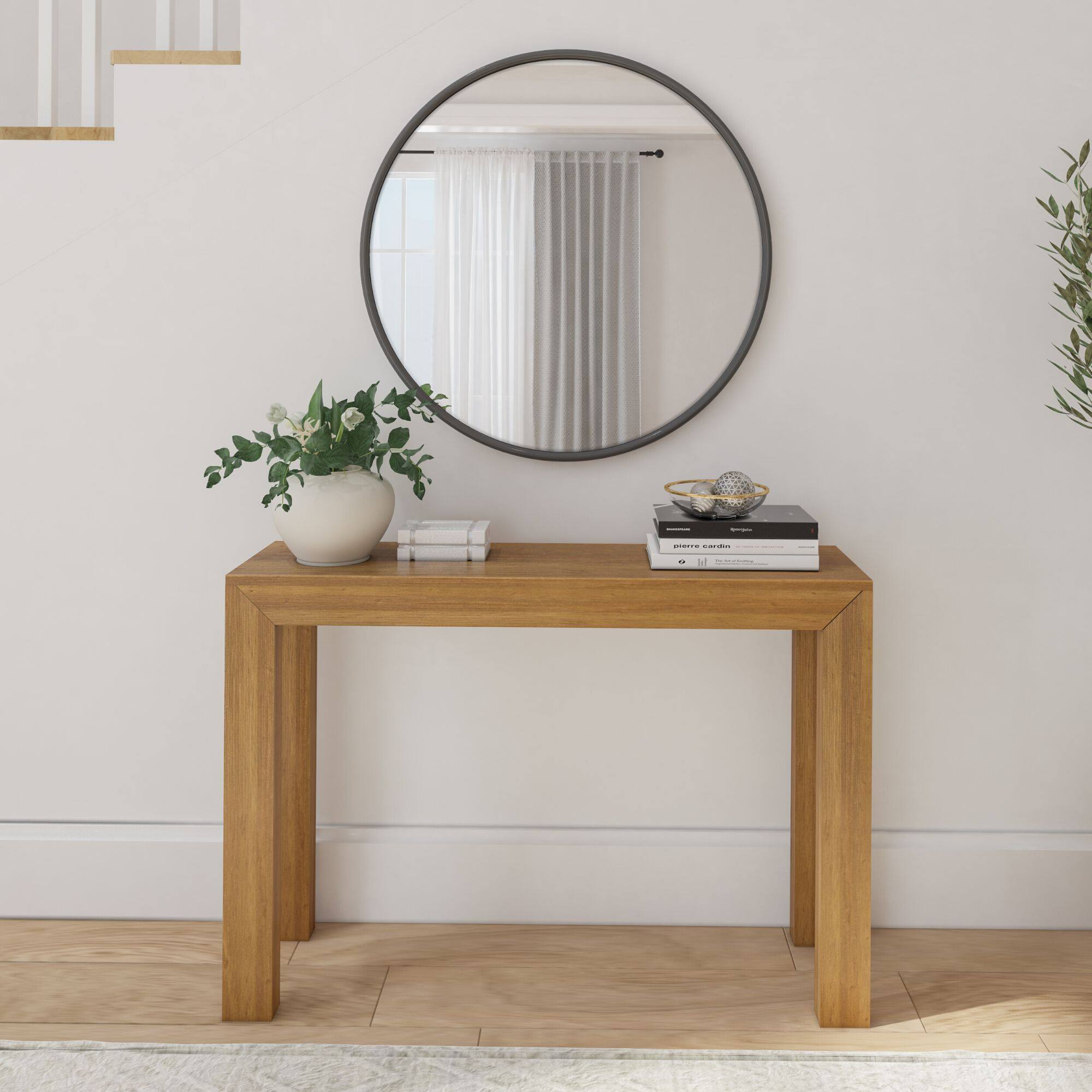Alt View 1. Plank+Beam - Modern Console Table - 46 inches, Pecan - Pecan.
