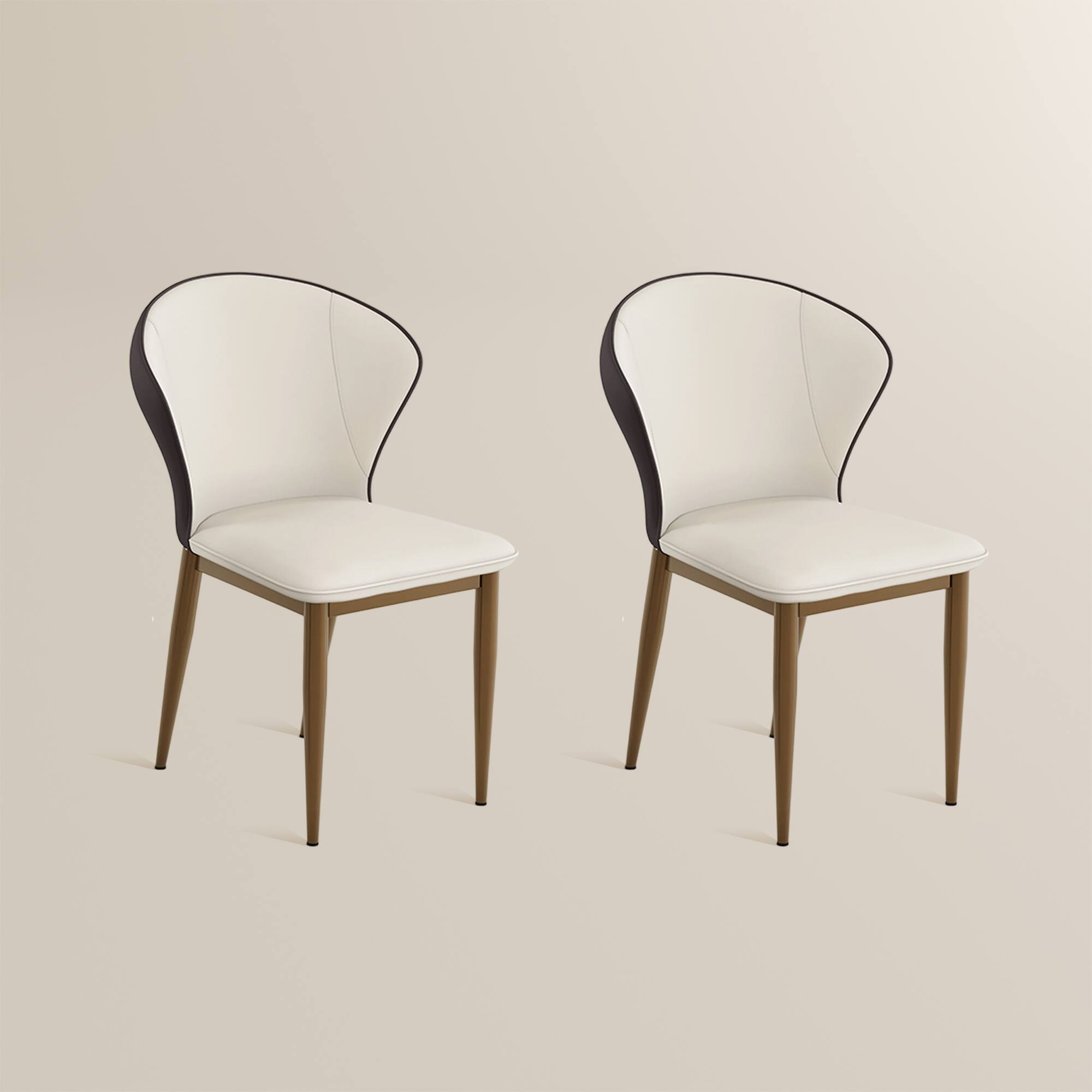 Alt View 6. POVISON - Modern Wingback Dining Chairs Set of 2, Faux Leather Side Chairs, Beige & Brown - Beige & Brown.