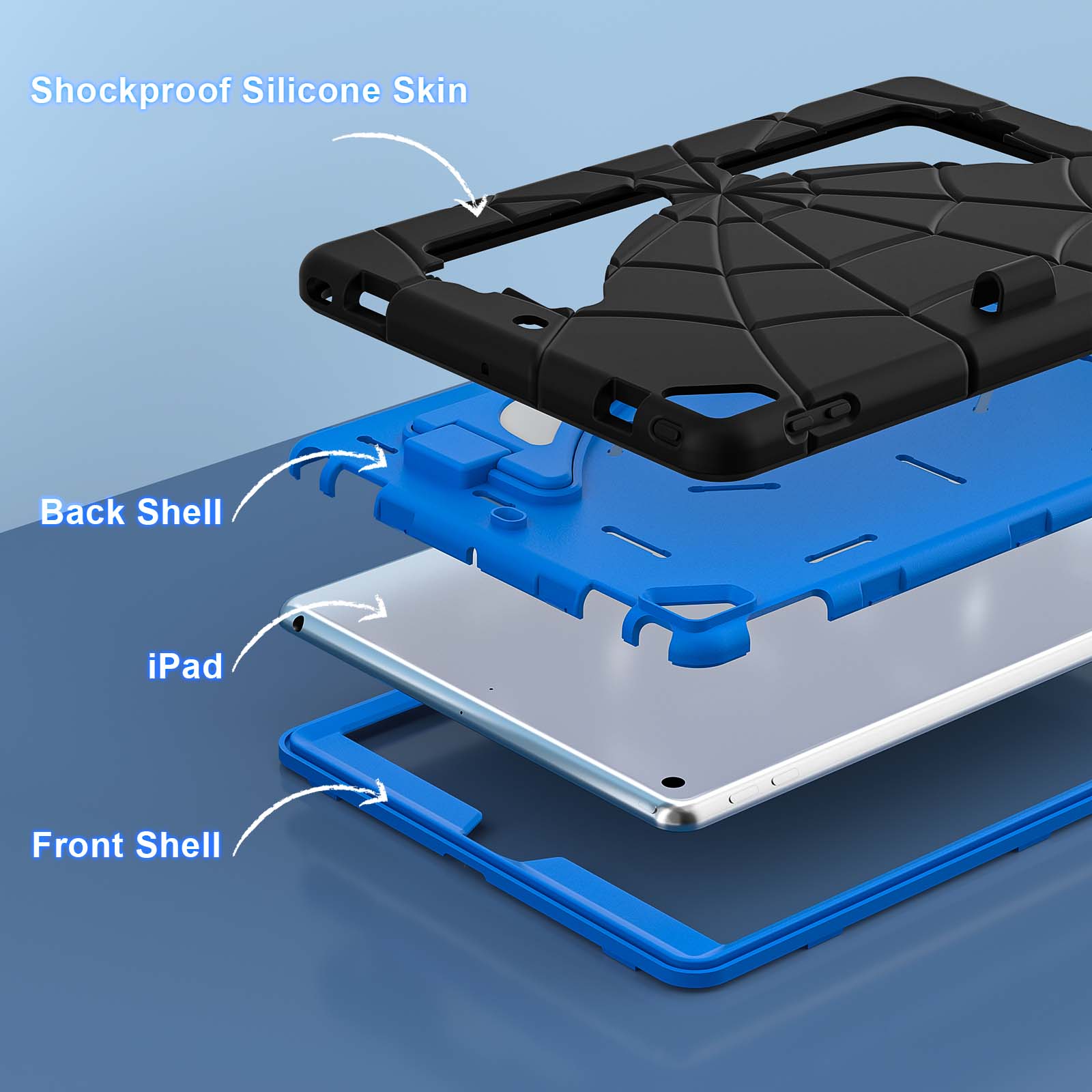 Shockproof Silicone Skin  
Back Shell  
iPad  
Front Shell