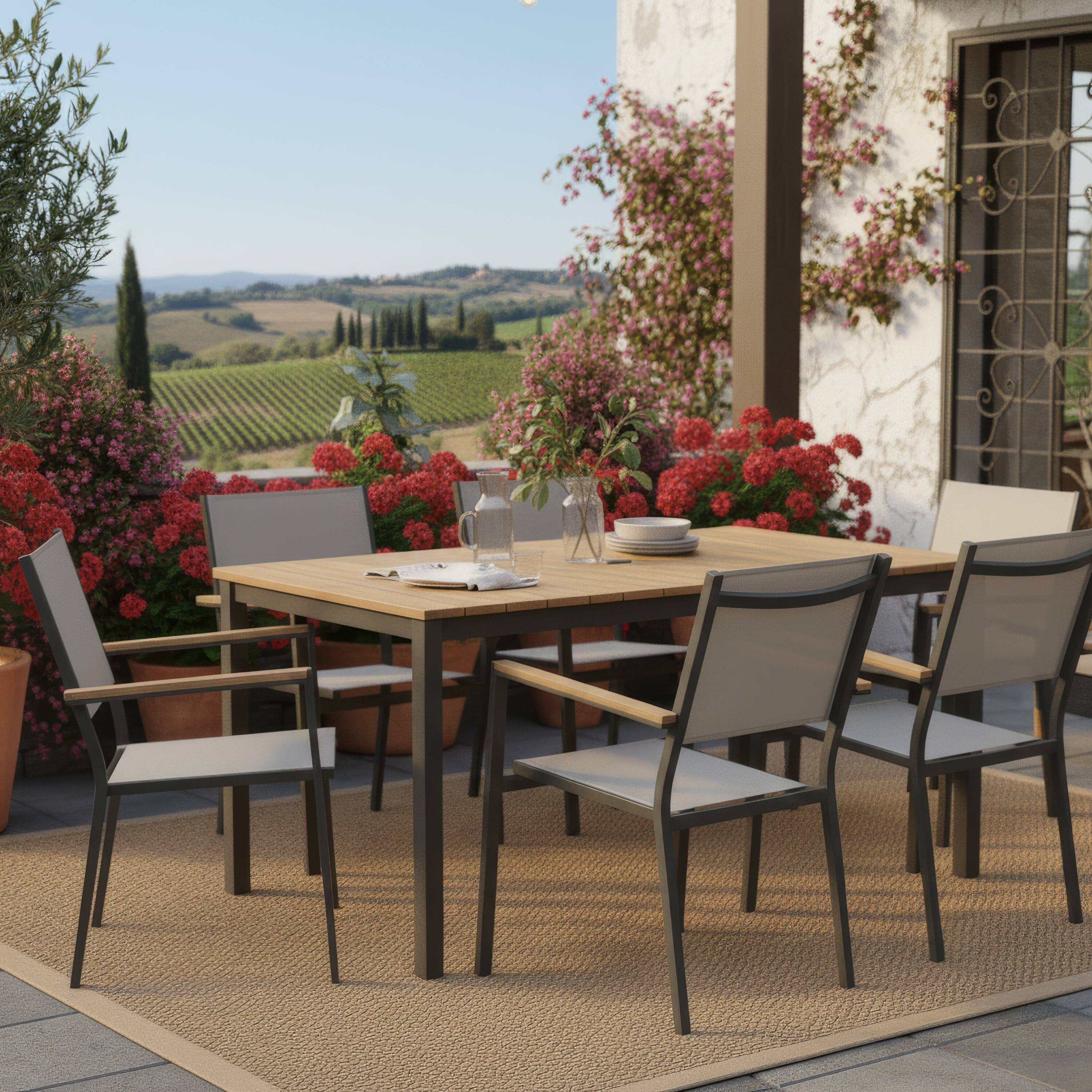Alt View 8. Manhattan Lane - Ankia 5pc Outdoor Dining Table and Chairs Set - Dark Gray, Natural Teak Brown.
