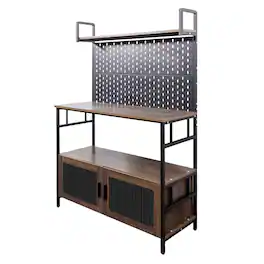 Spaco - Kitchen Bakers Rack, Microwave Stand with Cabinet Door, Utility Storage Shelf for Small Space Organization - Walnut
