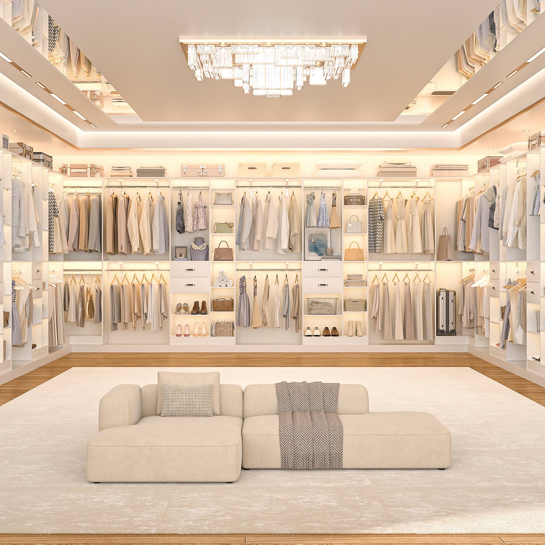 Alt View 2. Aheaplus - 126'' L Shaped Closet System with 4 Drawers, 8 Hanging Rods and Adjustable Shelves, Reversible, Set of 3 - White.