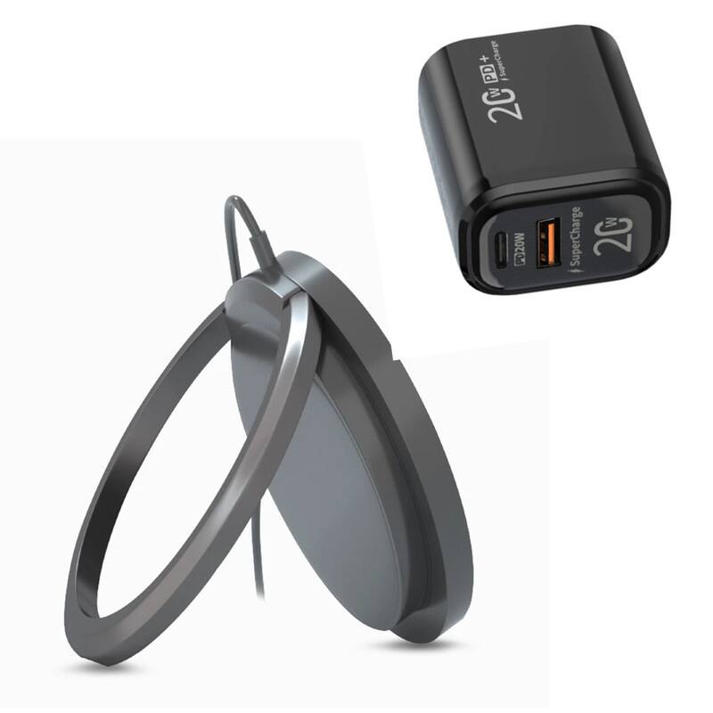 RISOKEYS - 2-in-1 Magnetic Wireless Charger with Charging Port, Fast Charging Magnetic Charger, Phone Stand for Apple Phones - Black