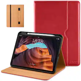DTTO - Case for iPad 11th Gen 11" 2025 (A16) & 10th Gen 10.9" 2022, Leather Folio Cover with Pencil Holder & Auto Wake/Sleep - Red
