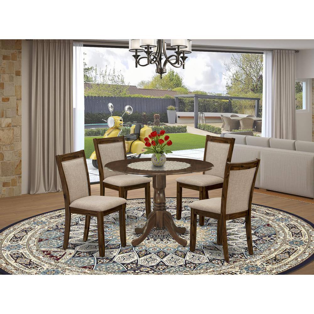 Angle. East West Furniture - East West Furniture 5-Pc Dining Room Table Set Consists of a Wood Table with Drop Leaves and 4 Light Tan Linen Fabric - Multi-Color.