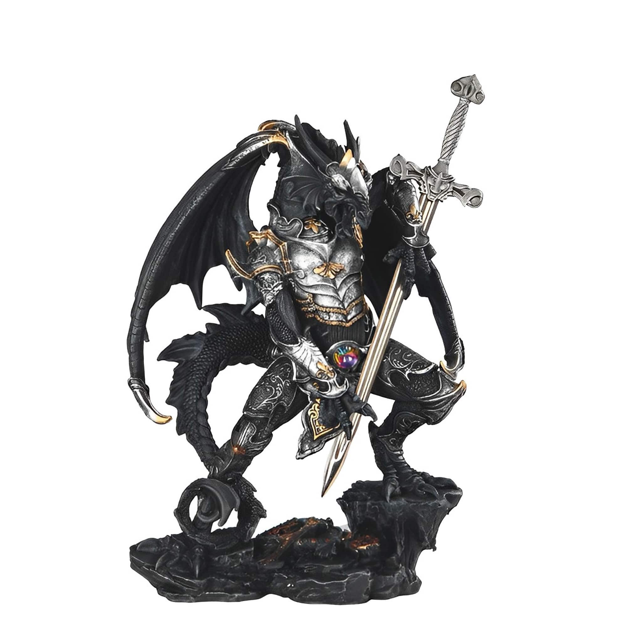 FC Design - 12"H Dragon with Armor and Sword Figurine Statue Office/Computer Desk Tabletop Medieval Gaming Home Decor Gift - Multi-Color
