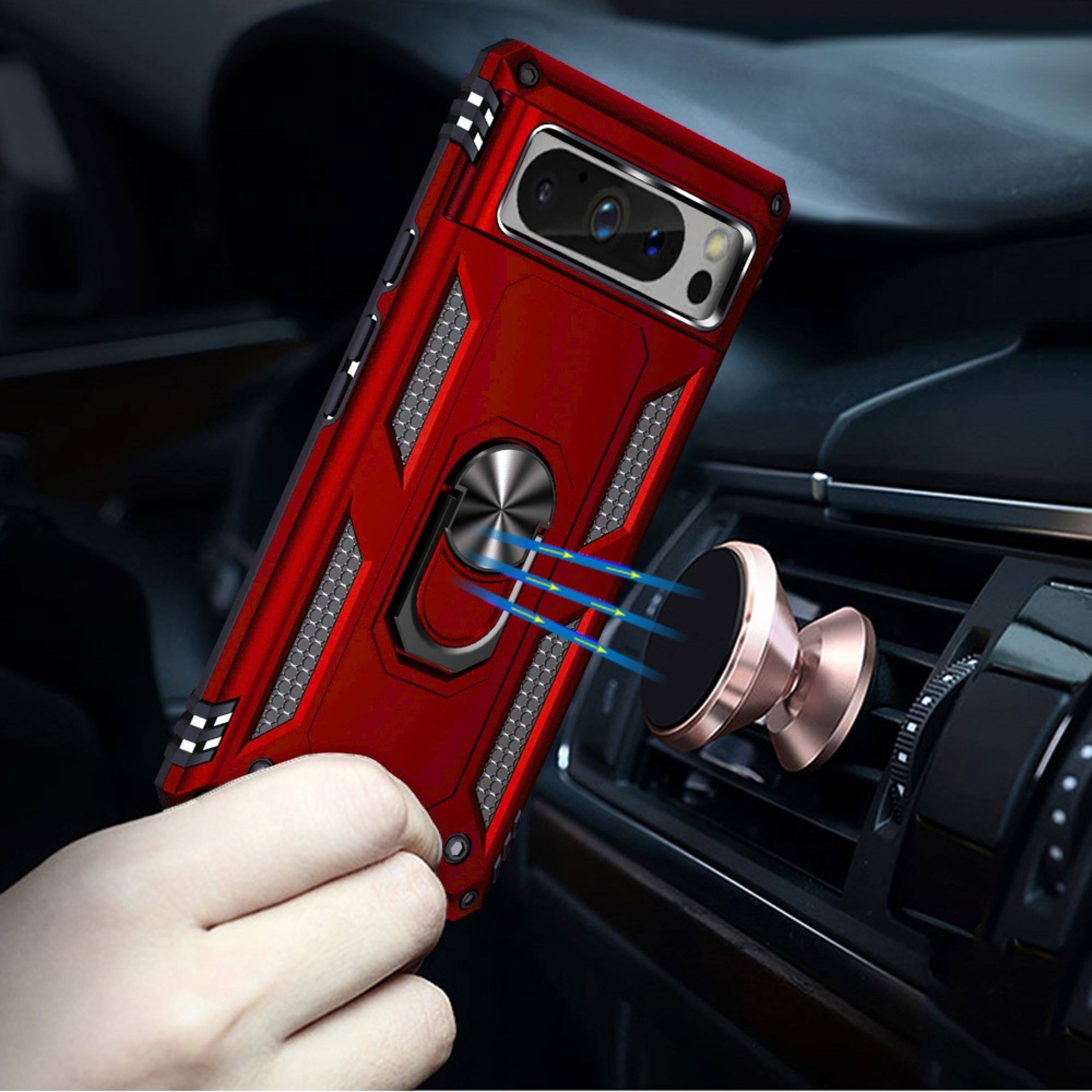 Angle. Kitcheniva - Premium Magnetic Ring Holder Kickstand Hybrid Case For Google Pixel 8 Pro Red - Red.