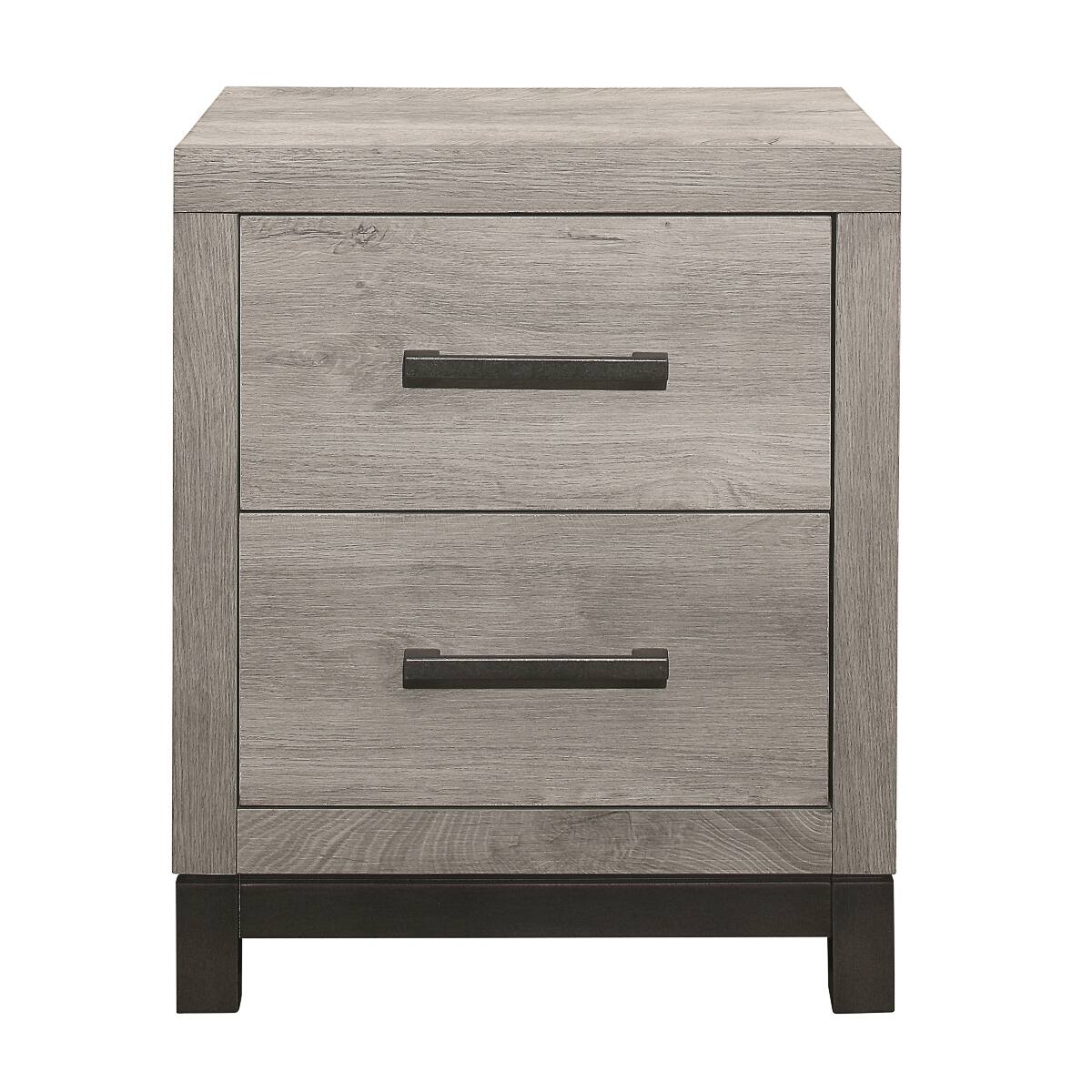 Left. Loheer - Loheer Light Gray Two Drawer Nightstand with Dovetail Storage and Metal Bar Pulls - Light Gray.