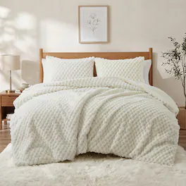 Peace Nest - Faux Rabbit Fur Comforter Set, Ultra Soft Down Alternative Bedding Set, King - Cream