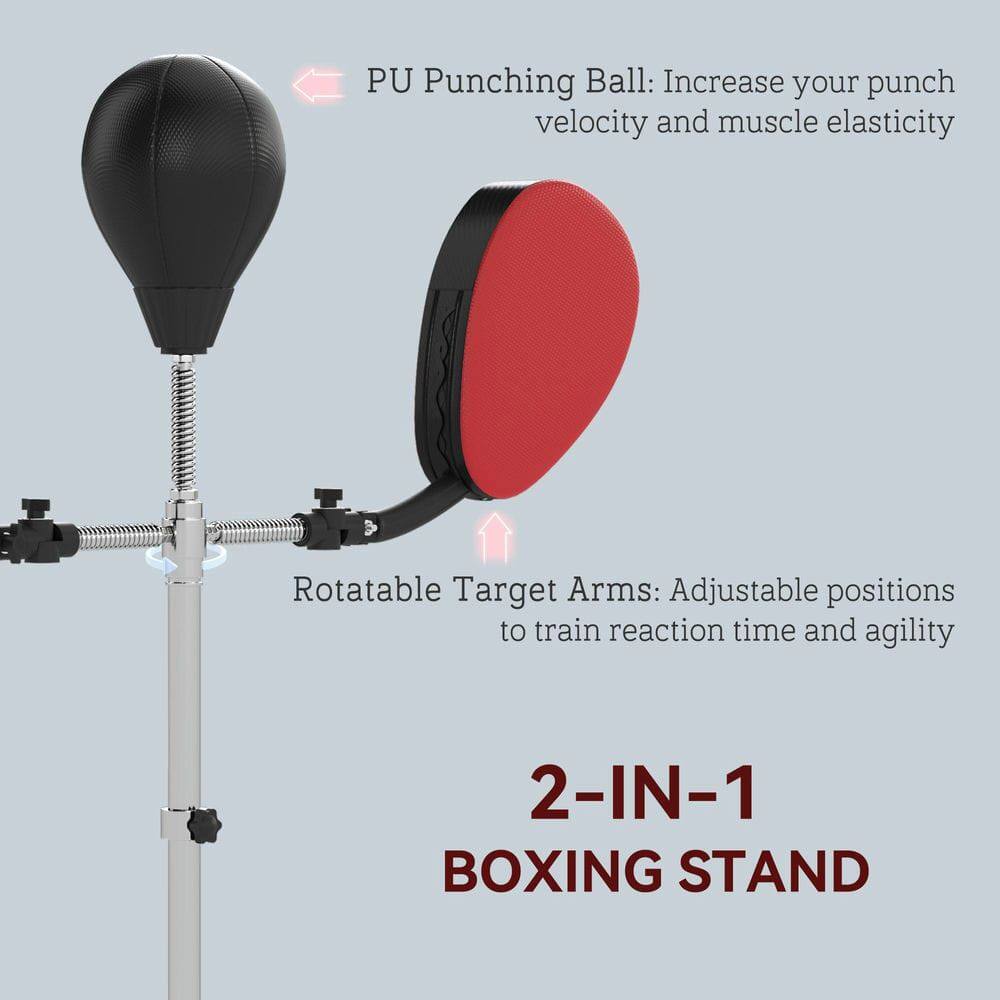 PU Punching Ball: Increase your punch velocity and muscle elasticity  
Rotatable Target Arms: Adjustable positions to train reaction time and agility  
2-IN-1 BOXING STAND