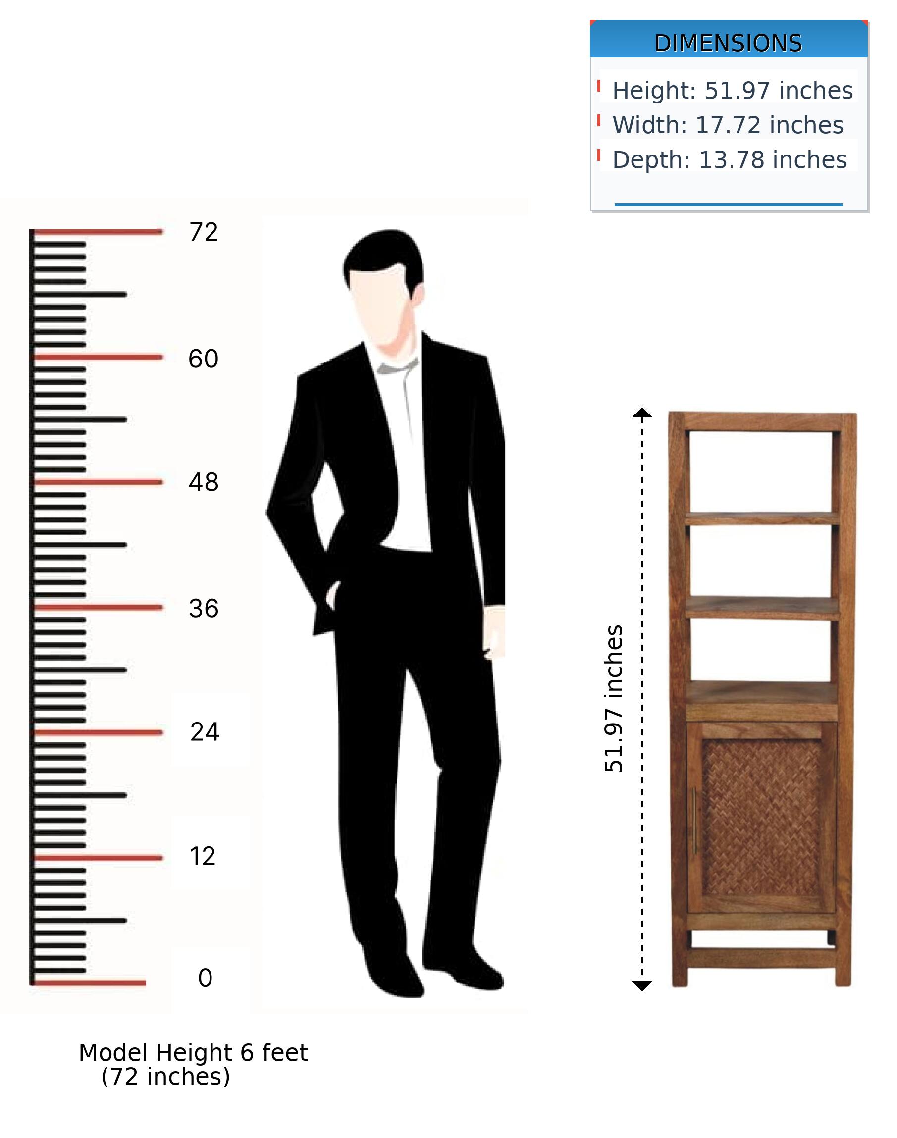 DIMENSIONS  
Height: 51.97 inches  
Width: 17.72 inches  
Depth: 13.78 inches  

Model Height 6 feet (72 inches)