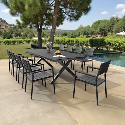 Alt View 8. Crestlive Products - Crestlive Products 11pc Patio Dining Set Aluminum Rectangle Table 10 Stackable Stationary Chairs No Armrest - Gray-11PC.