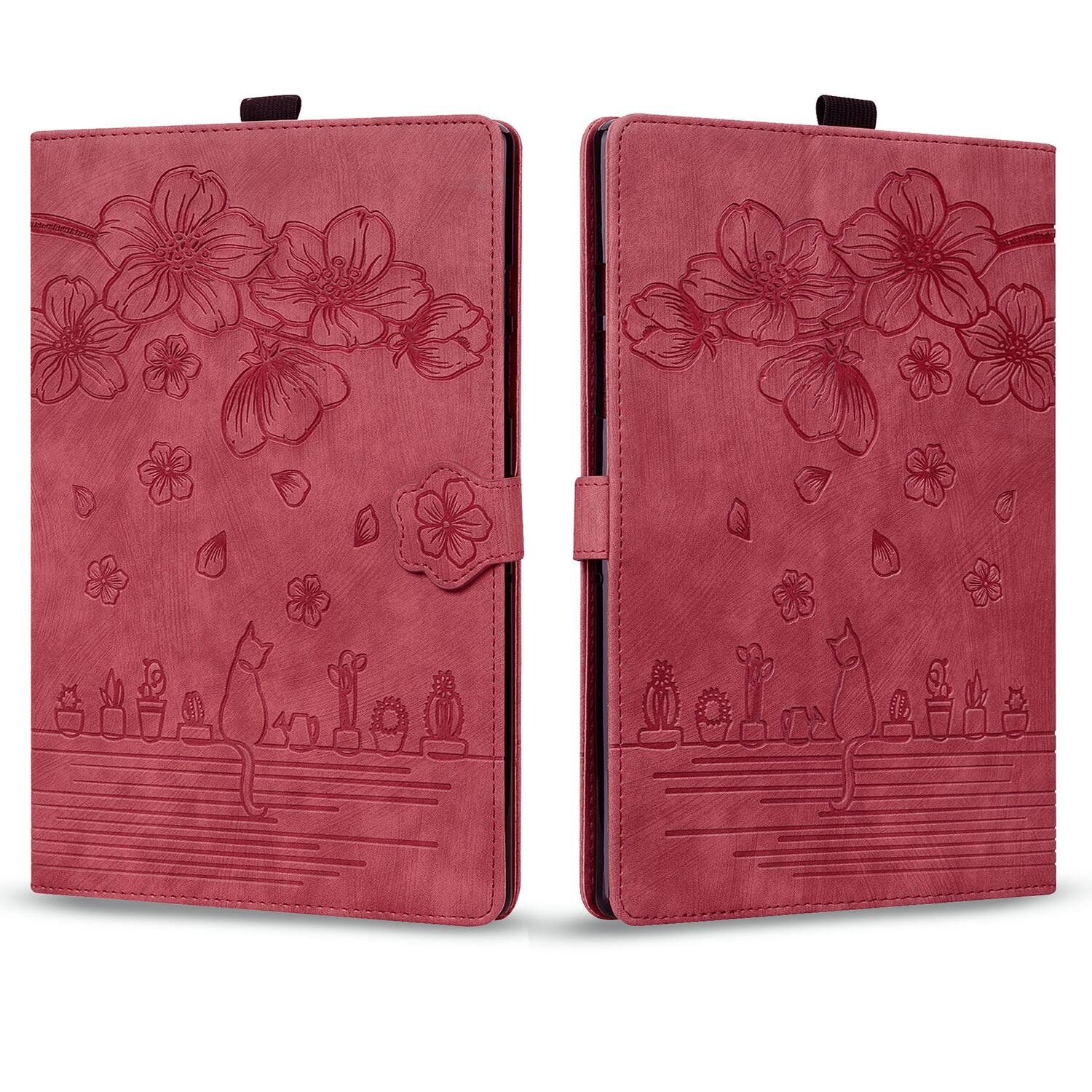 Alt View 3. Dteck - For Amazon Kindle Paperwhite (2024) and Kindle Colorsoft Embossed Flower Pattern Folio Case Card Slots Kickstand Cover - Winered.