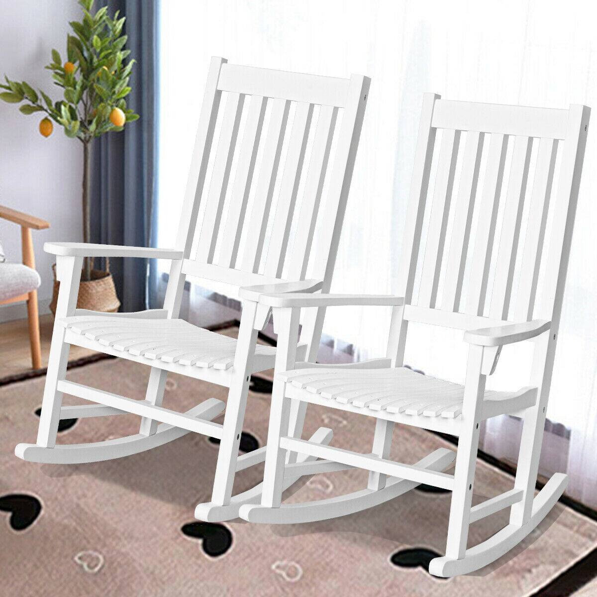Alt View 2. Gymax - Gymax 2PCS Wood Rocking Chair Porch Rocker High Back Garden Seat Indoor Outdoor White - White.