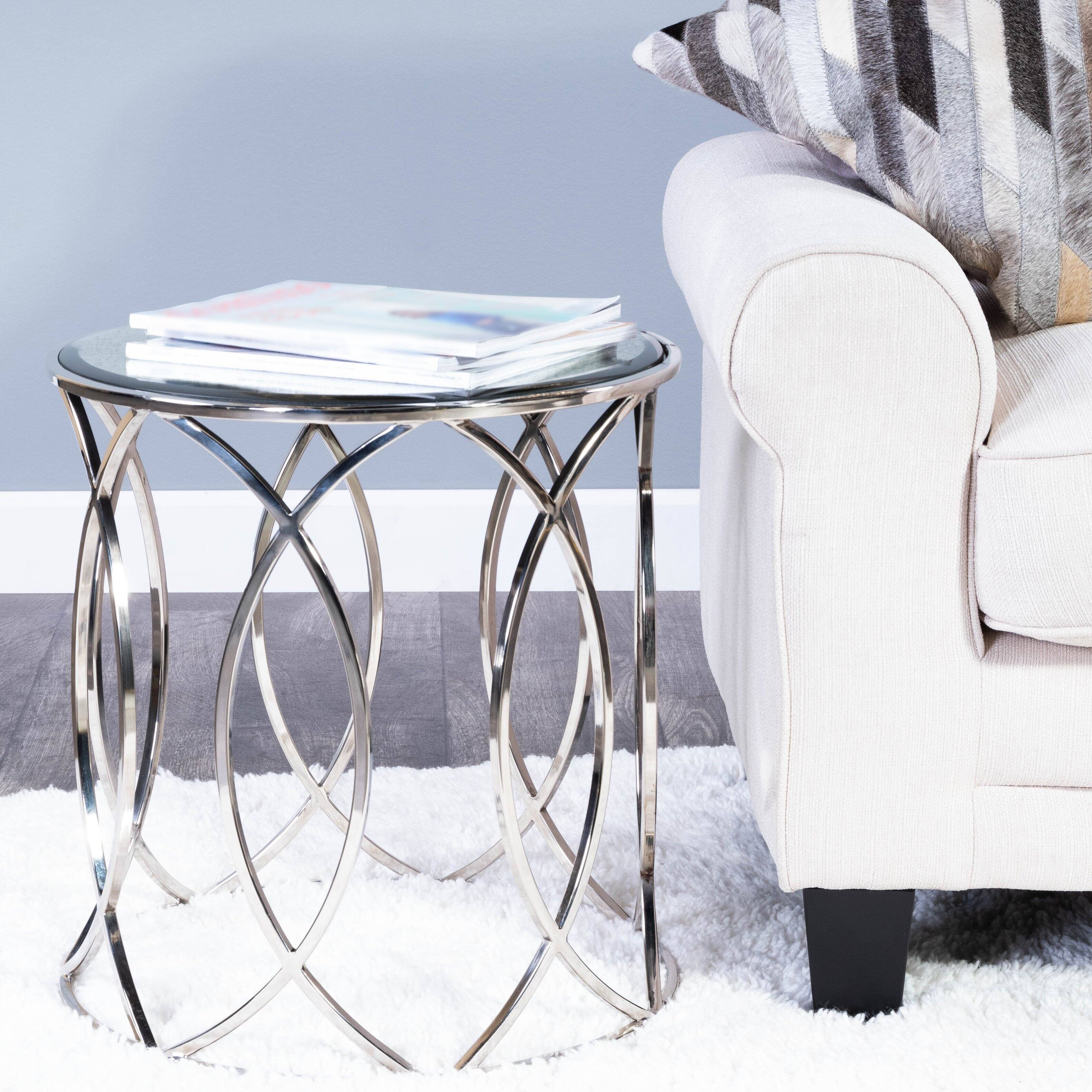 Alt View 4. Butler Specialty - Desiree 18 in. W Round Antique Mirror and Metal End Table - Silver.