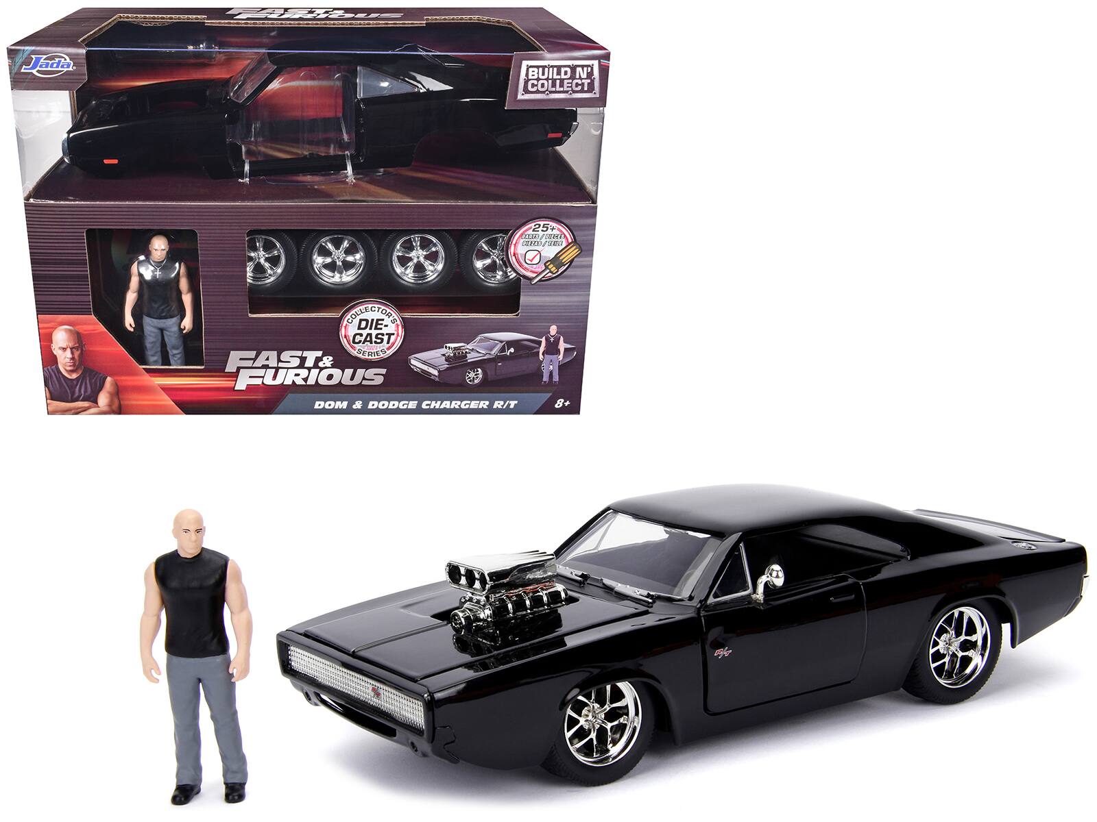 Jada - Model Kit Dodge Charger R/T and Dom Diecast Figure "Fast & Furious" Movie "Build N' Collect" Series 1/24 - Black