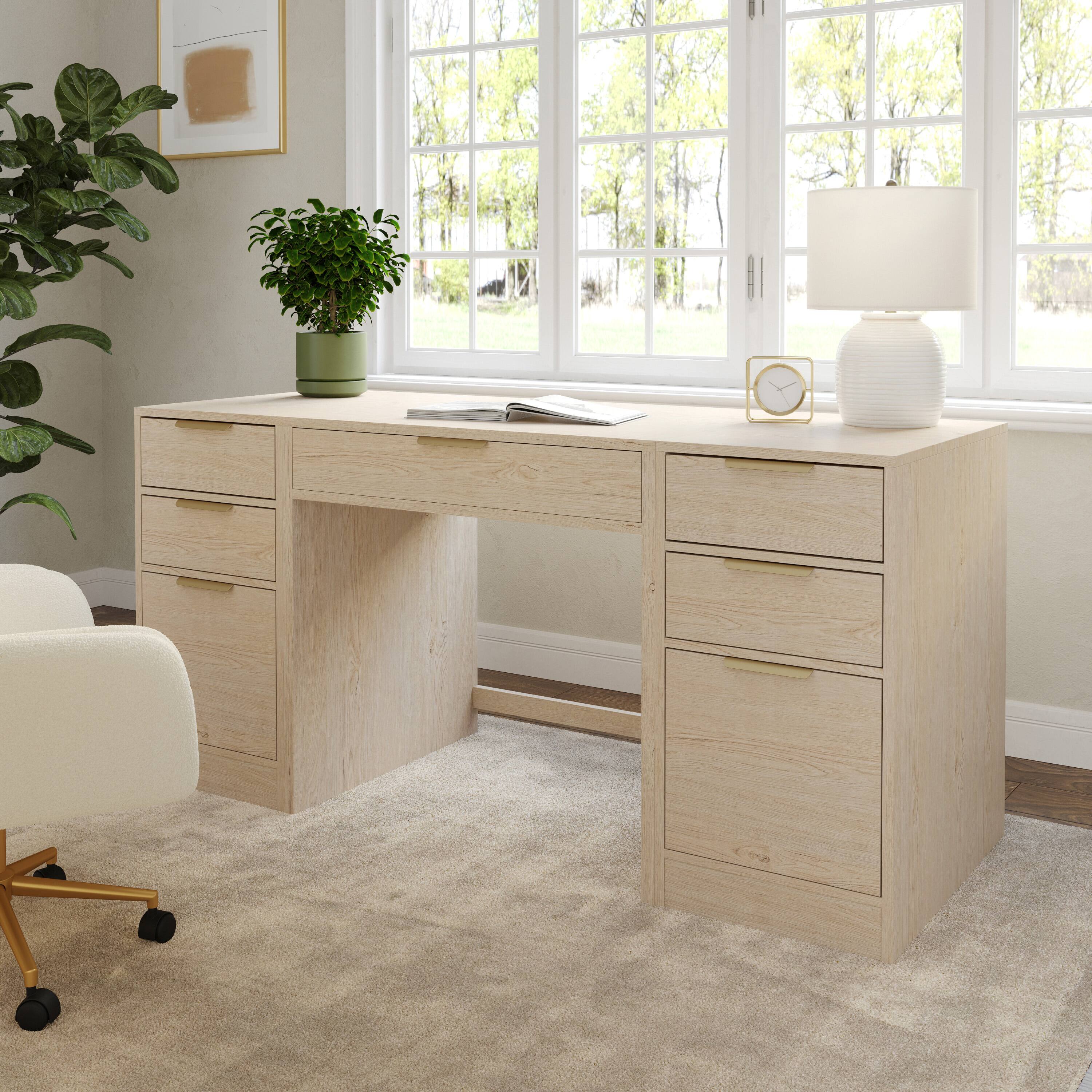 Alt View 1. Martha Stewart - Kayden Modular 1 Drawer Desk & Dual 3 Drawer File Cabinets - Light Natural.
