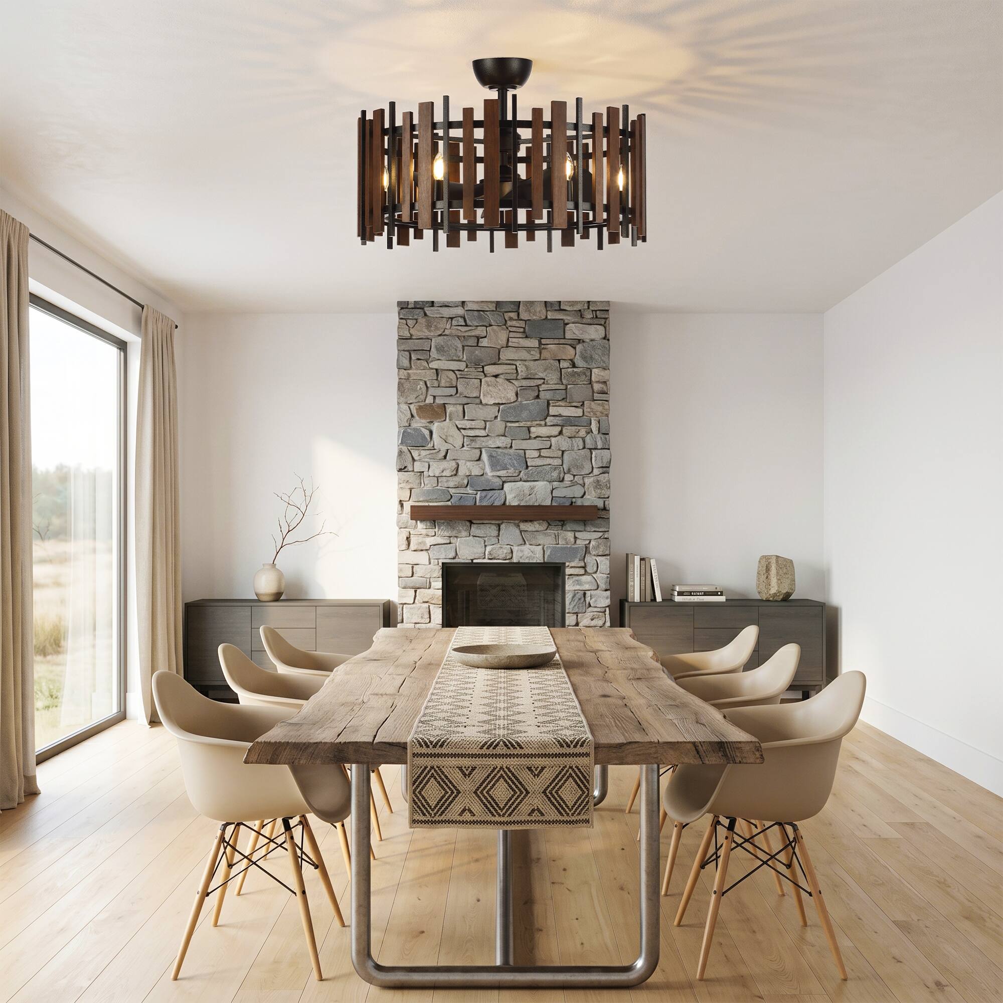 Left. Parrot Uncle - 31" Farmhouse Black Wood Caged Ceiling Fan With Light and Remote - Black.