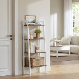 Songmics Home - Ladder Shelf, 4-Tier Bookshelf, Storage Rack, Bookcase with Steel Frame, for Living Room, Home Office, Kitchen, Bedroom - Honey Brown and White