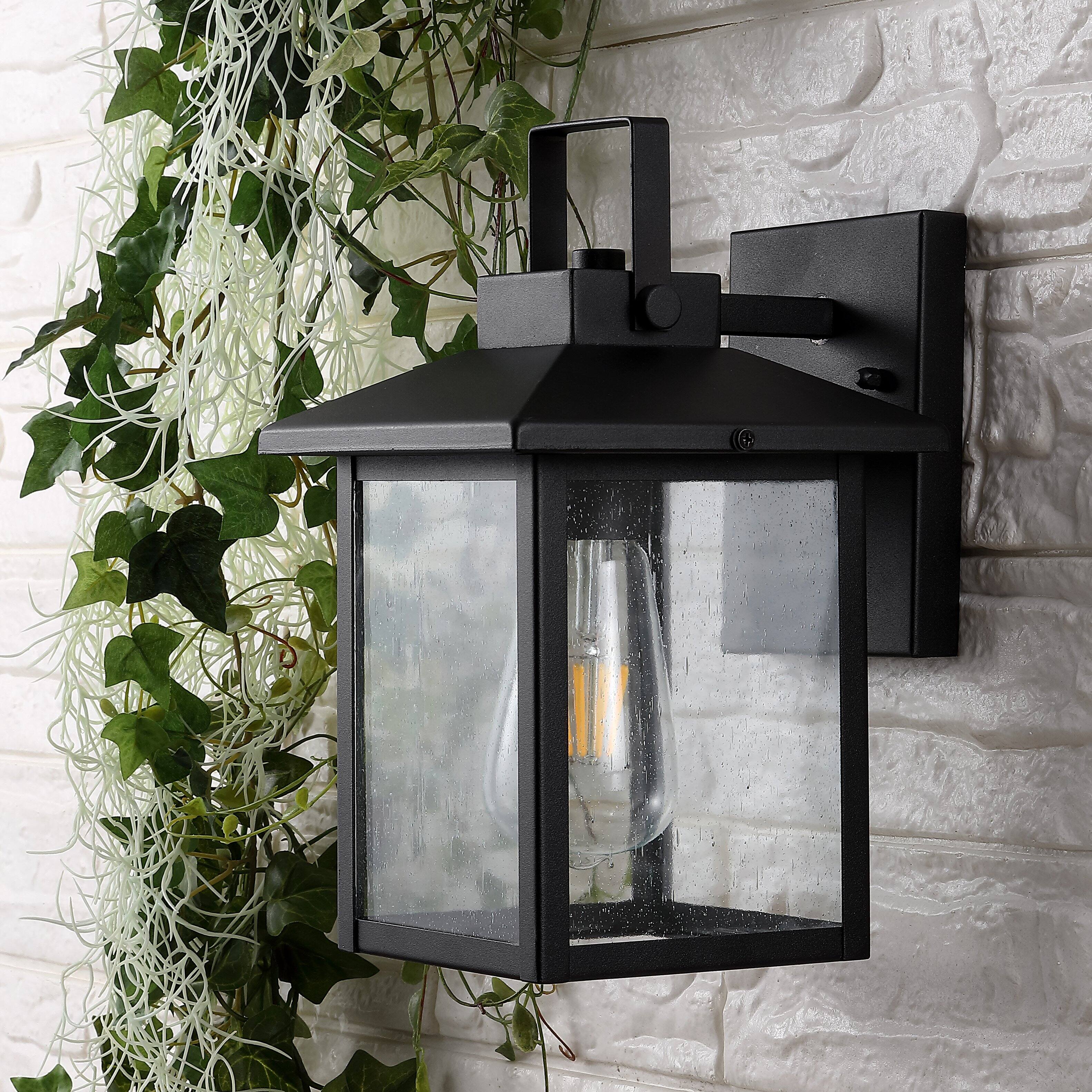 Alt View 7. Jonathan Y - Bungalow 6.75" 1-Light Iron/Seeded Glass Rustic Traditional Lantern LED Outdoor Sconce, Black (Set of 2) - Black.