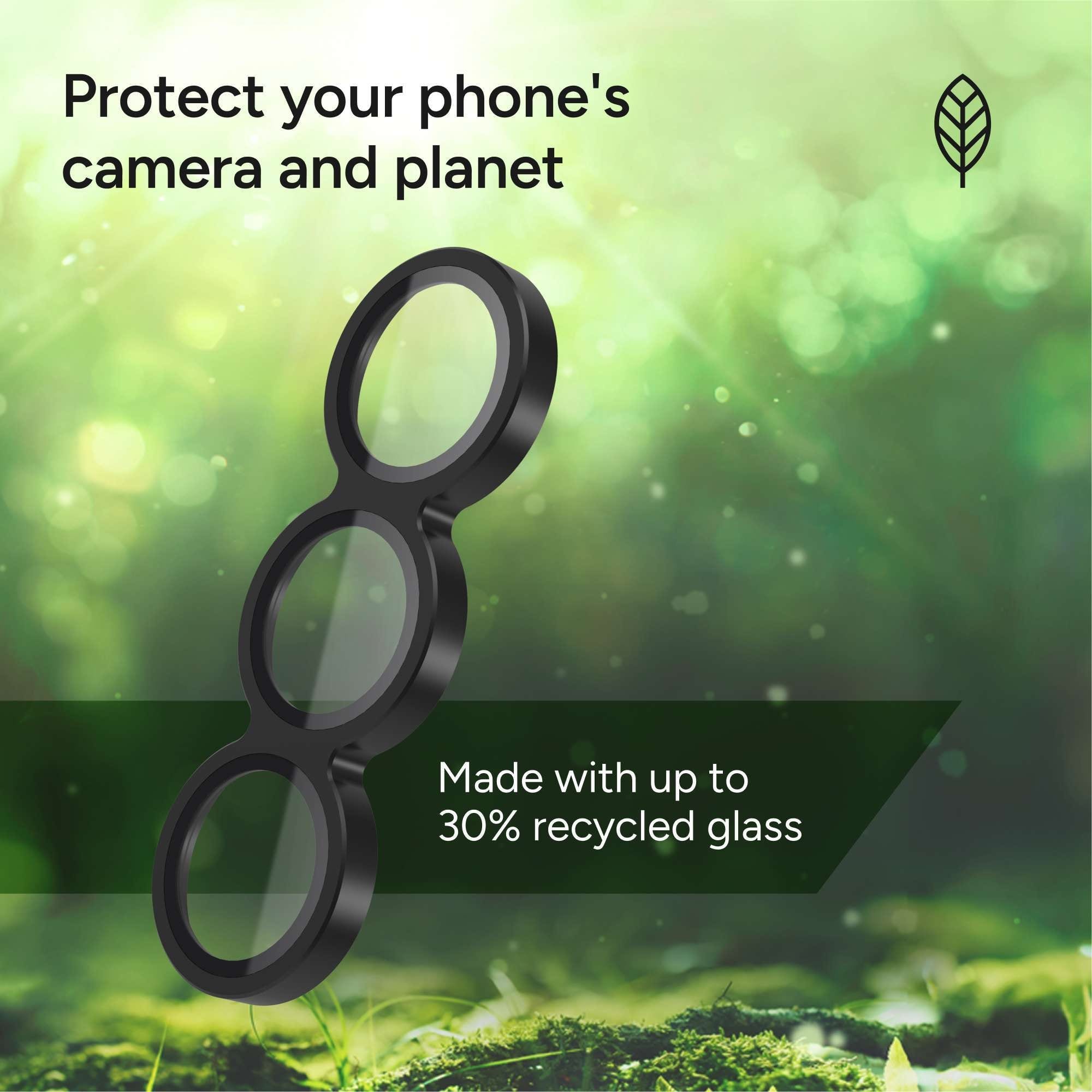 Protect your phone's camera and planet
Made with up to 30% recycled glass