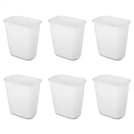 Front. Sterilite - Sterilite Rectangular Wastebasket 5.5 Gallon Open Top Trash Bin, 6 Pack, White - White.