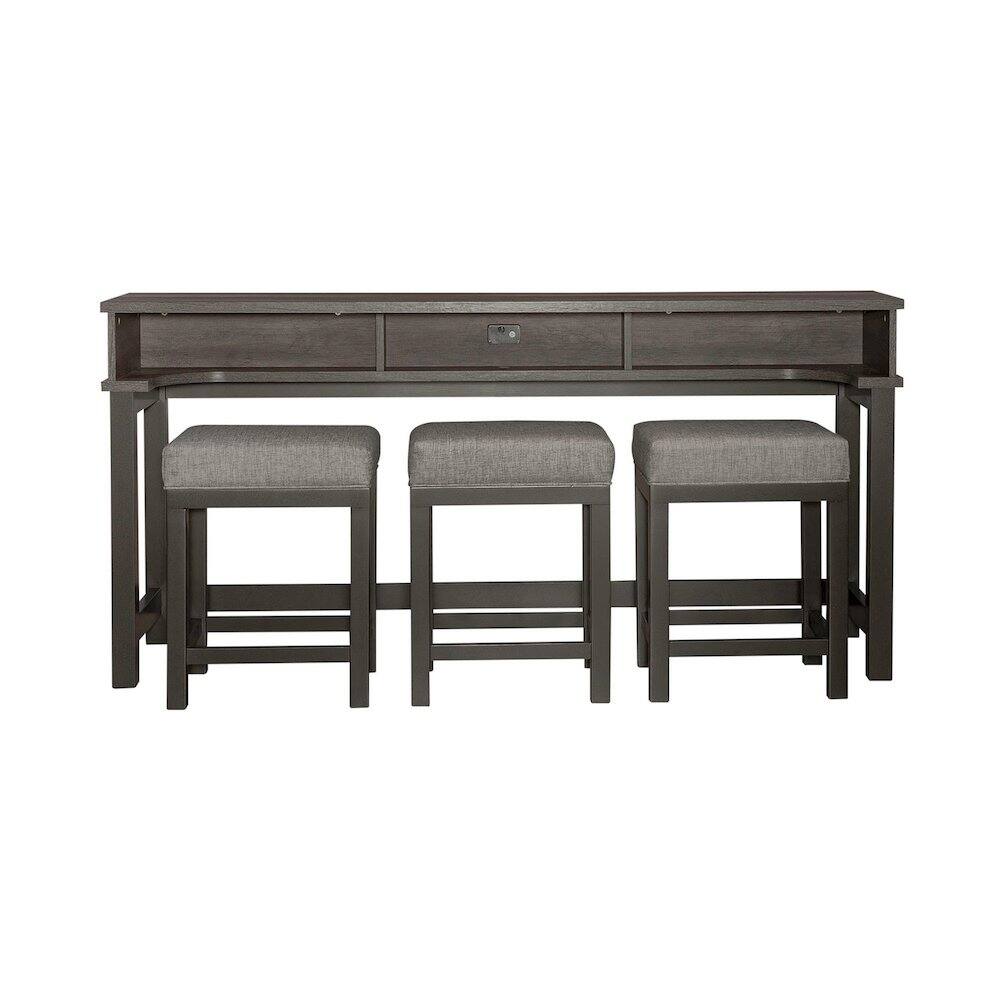 Back. Liberty Furniture Industries - 4 Pc Console Table Set with 3 Stools - AC USB Charging Station - Graystone - Graystone.
