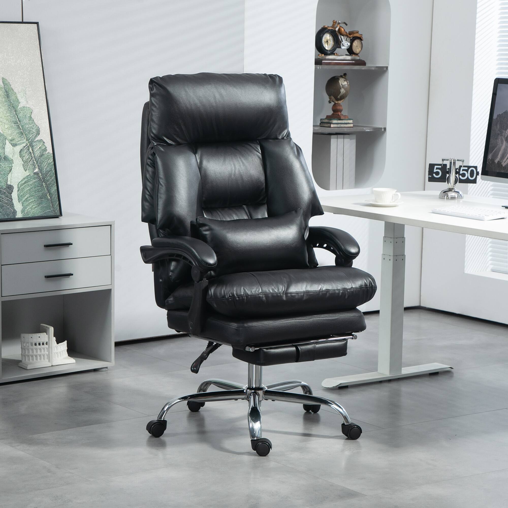 Alt View 1. Homcom - Overstuffed Executive Office Chair, Reclining Desk Chair with Swivel Wheels, Foot Rest, High Back, Thick Padded - Black.