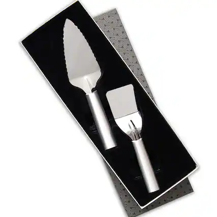 Front. Rada - 2 Piece Pie and Dessert Serving Set with Gift Box, Silver Handles - Silver.