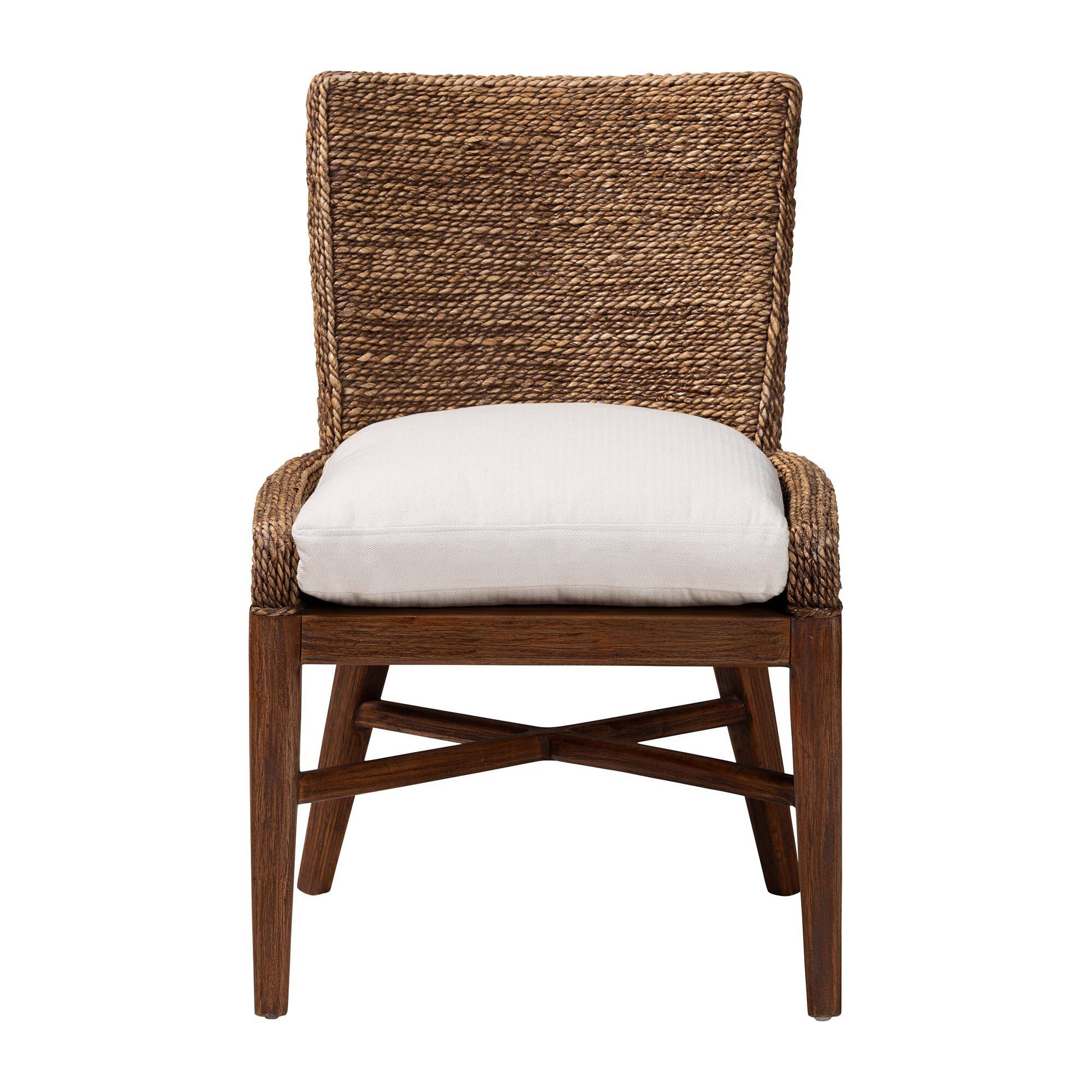 Angle. bali & pari - Ridley Seagrass Dining Chair with Mahogany Wood Frame - Accent Chair with Woven Square Back and Cushioned Seat - Brown Wash.