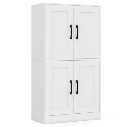 Front. Ecooso - 43.5" Bathroom Storage Cabinet with Doors, Adjustable Shelves, Freestanding Floor Organizer - White.
