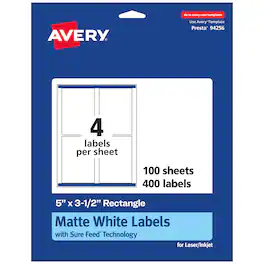 Avery - Matte Rectangle Labels, 5" x 3.5", 400 Labels - White
