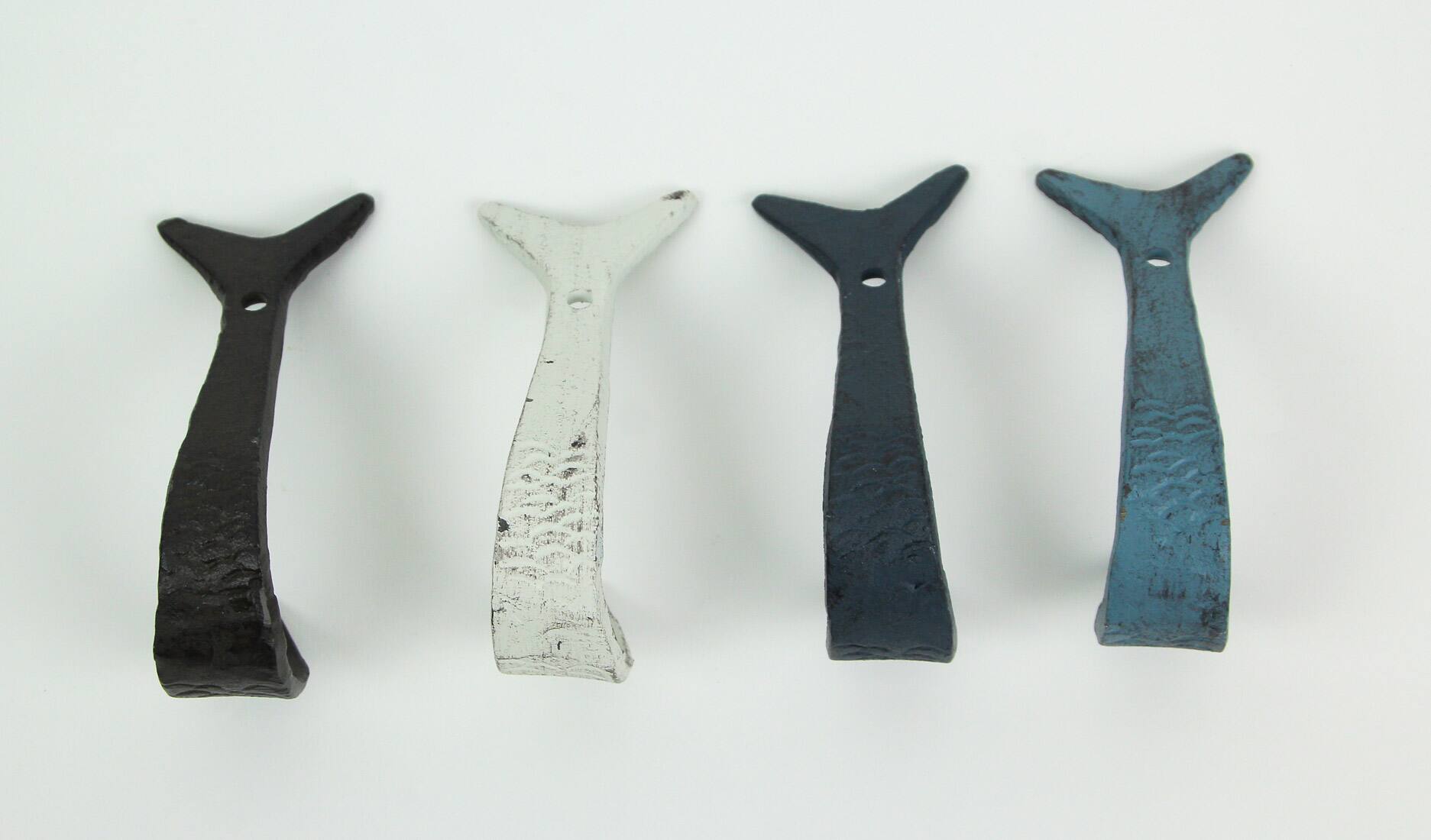 Alt View 4. Zeckos - Set of 4 Coastal Color Cast Iron Flipping Fish Decorative Wall Hooks - Nautical.