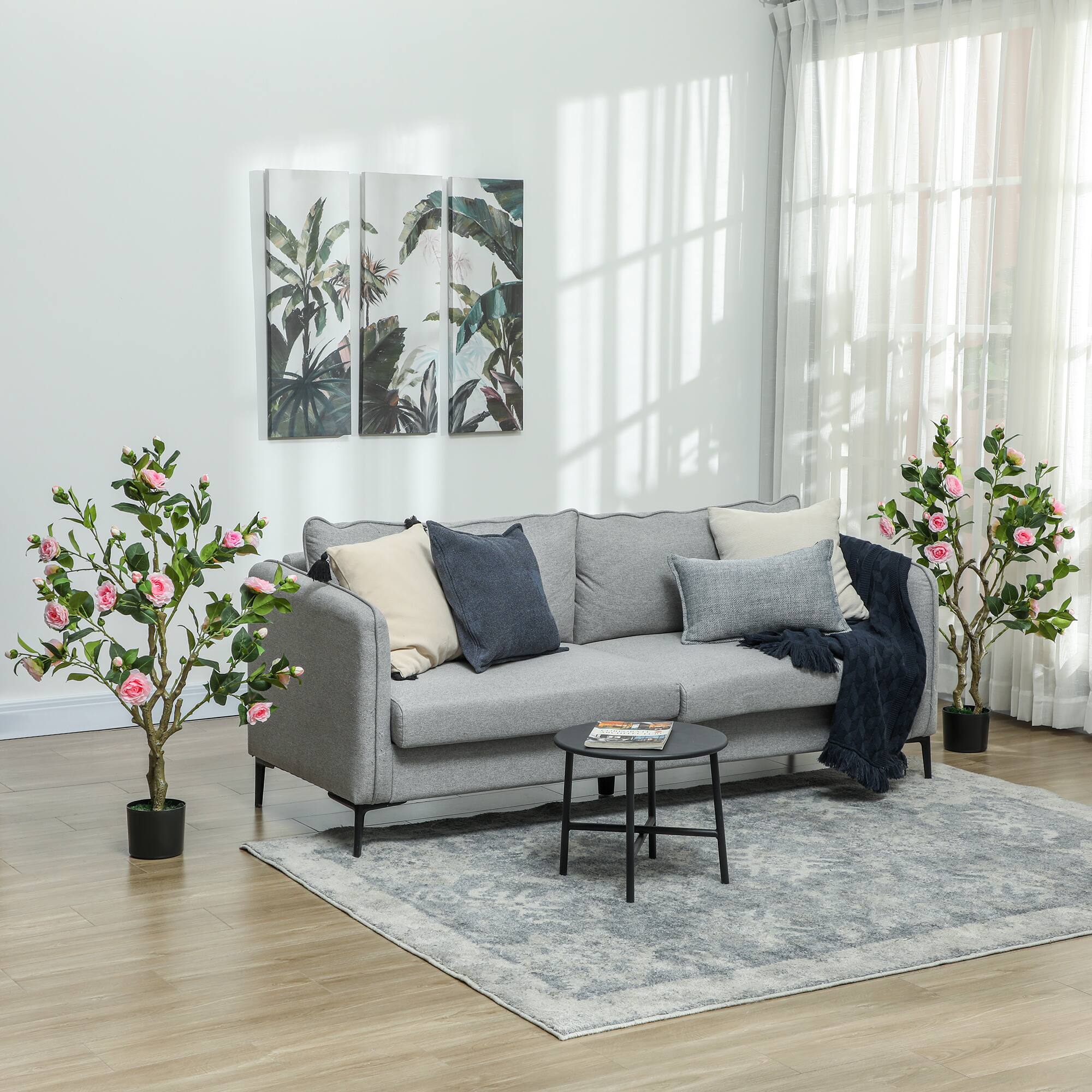 Alt View 1. Homcom - Set of 2 Decorative Artificial Plants, Camellia Flowers in Pots, Fake Plants for Home Indoor Outdoor Decor - Pink.